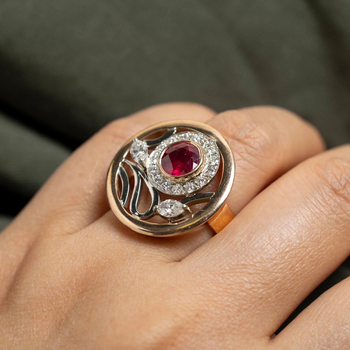 18k Glass Filled Ruby & Diamond Cocktail Ring | 1.42ct, 0.79ctw | SZ 7.75