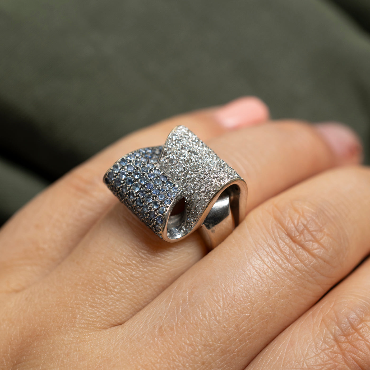 Sapphire & Diamond Waterfall Cocktail Ring | 1.08ctw, 0.89ctw | SZ 5