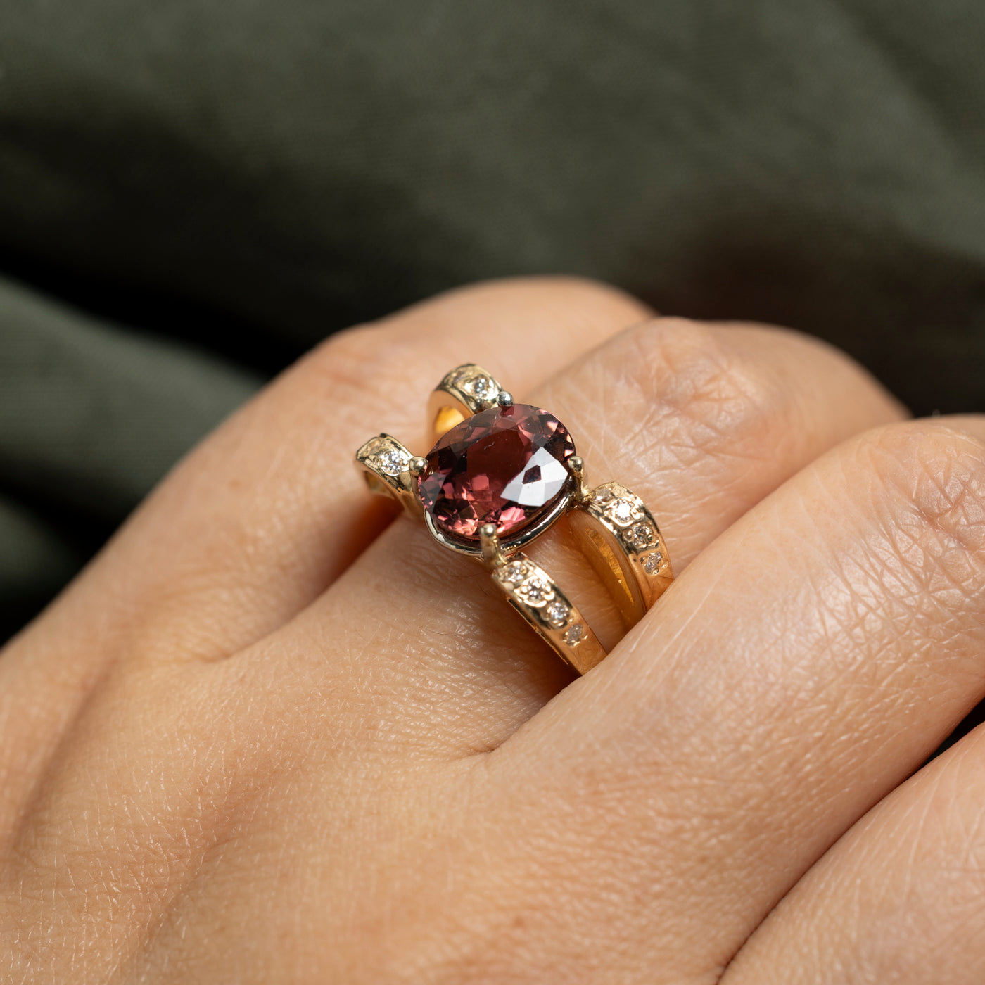 Tourmaline & Diamond Open Shank Ring | 3.18ct, 0.17ctw | SZ 7.25