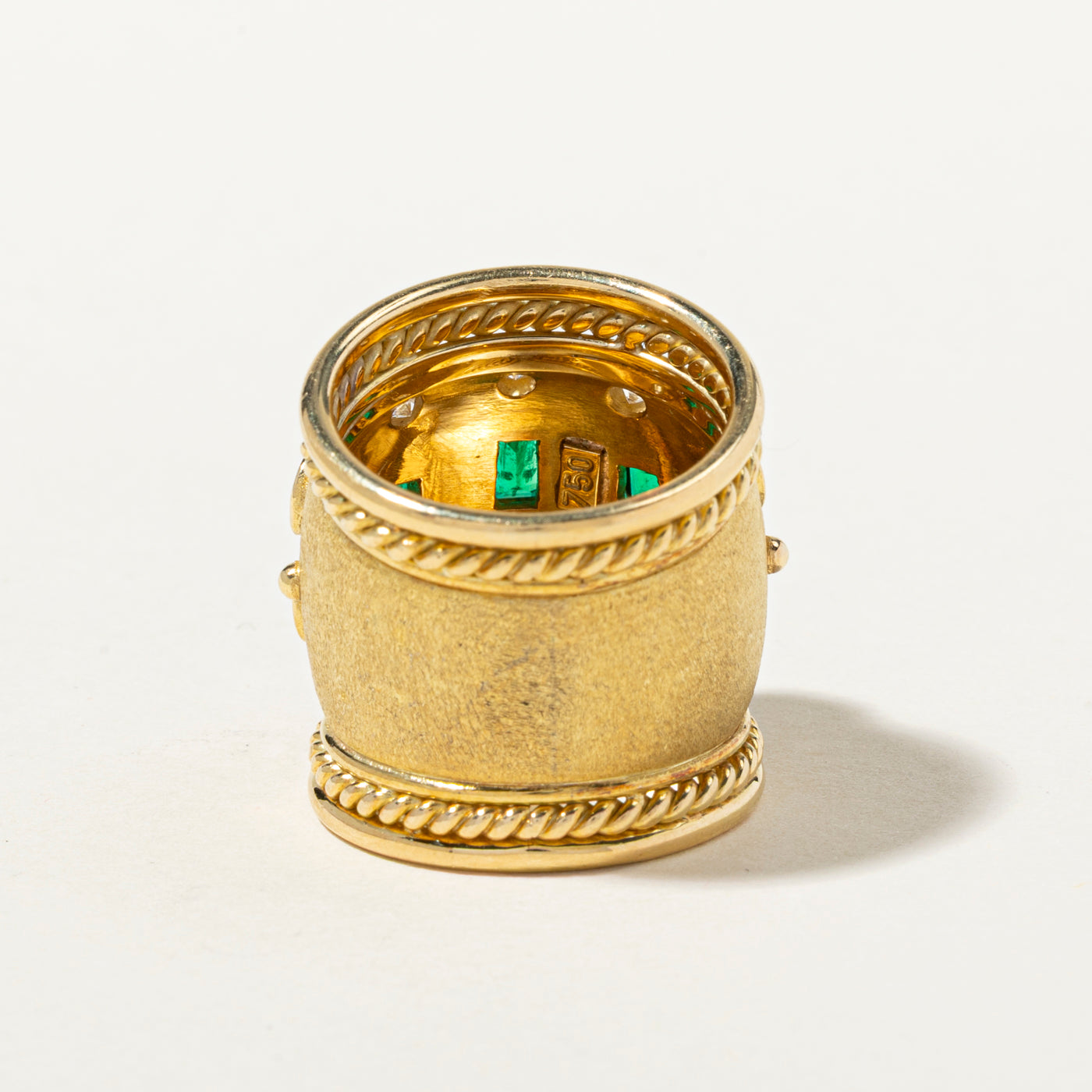 Emerald & Diamond Ornate Design Large Band | 0.69ctw, 0.80ctw | SZ 6.5