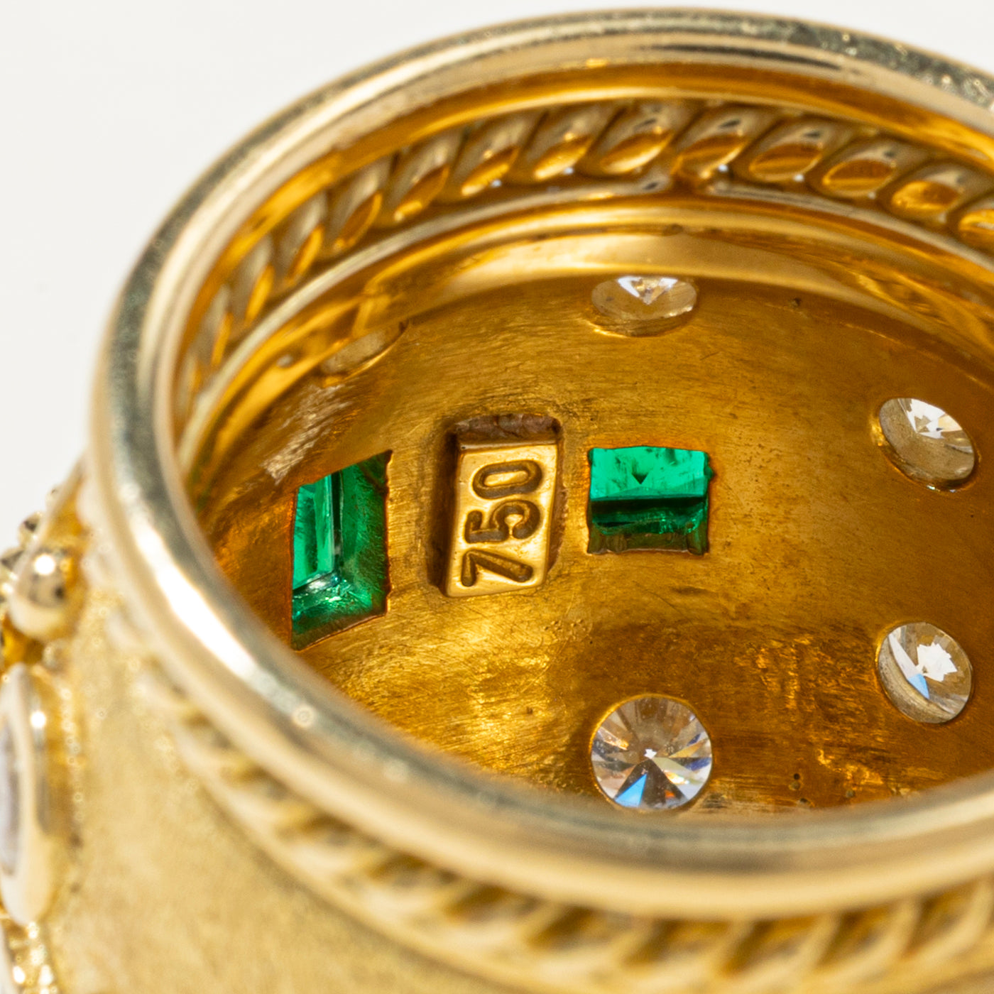 Emerald & Diamond Ornate Design Large Band | 0.69ctw, 0.80ctw | SZ 6.5