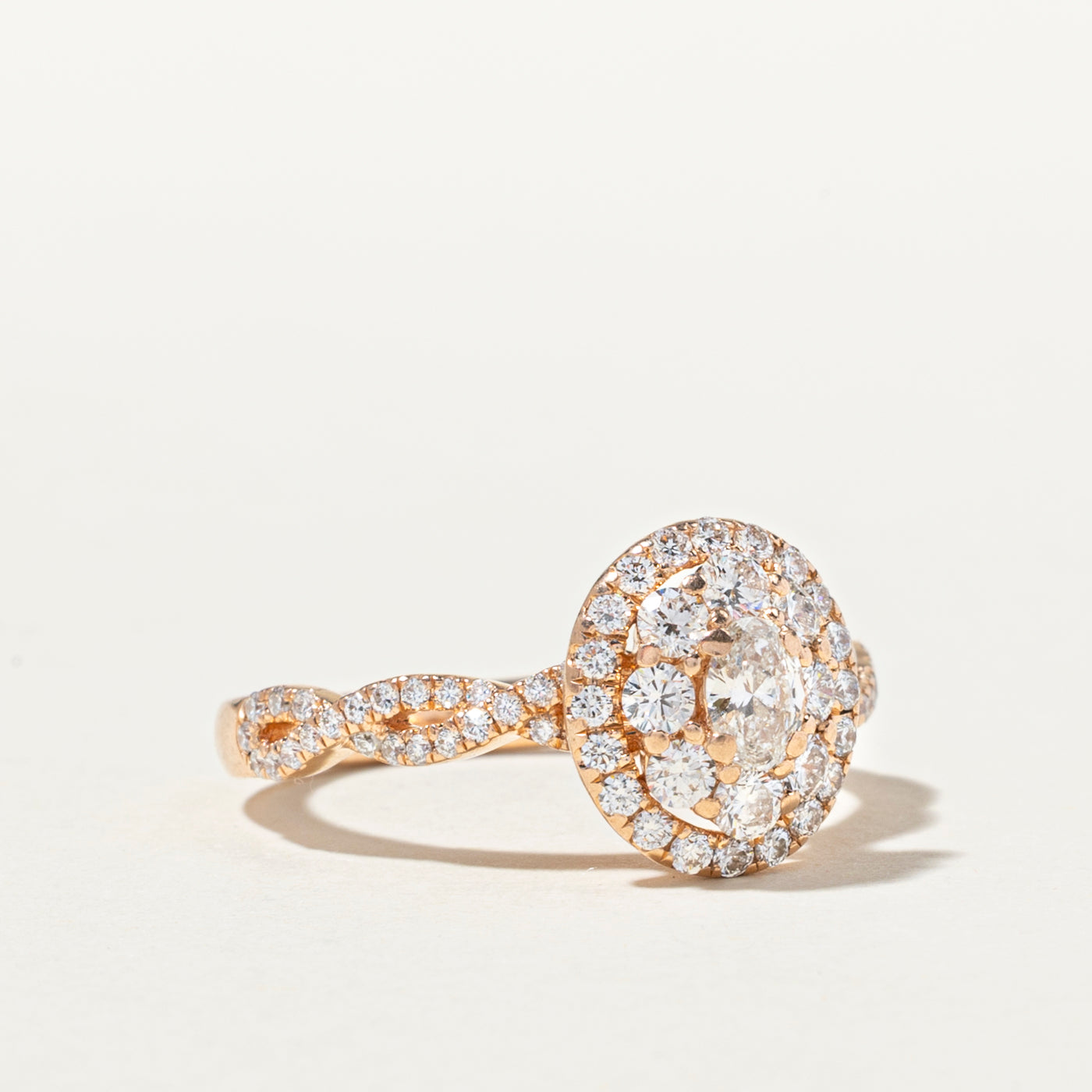 14k Oval Cut Diamond Double Halo Ring | 1.06ctw | SZ 6.75