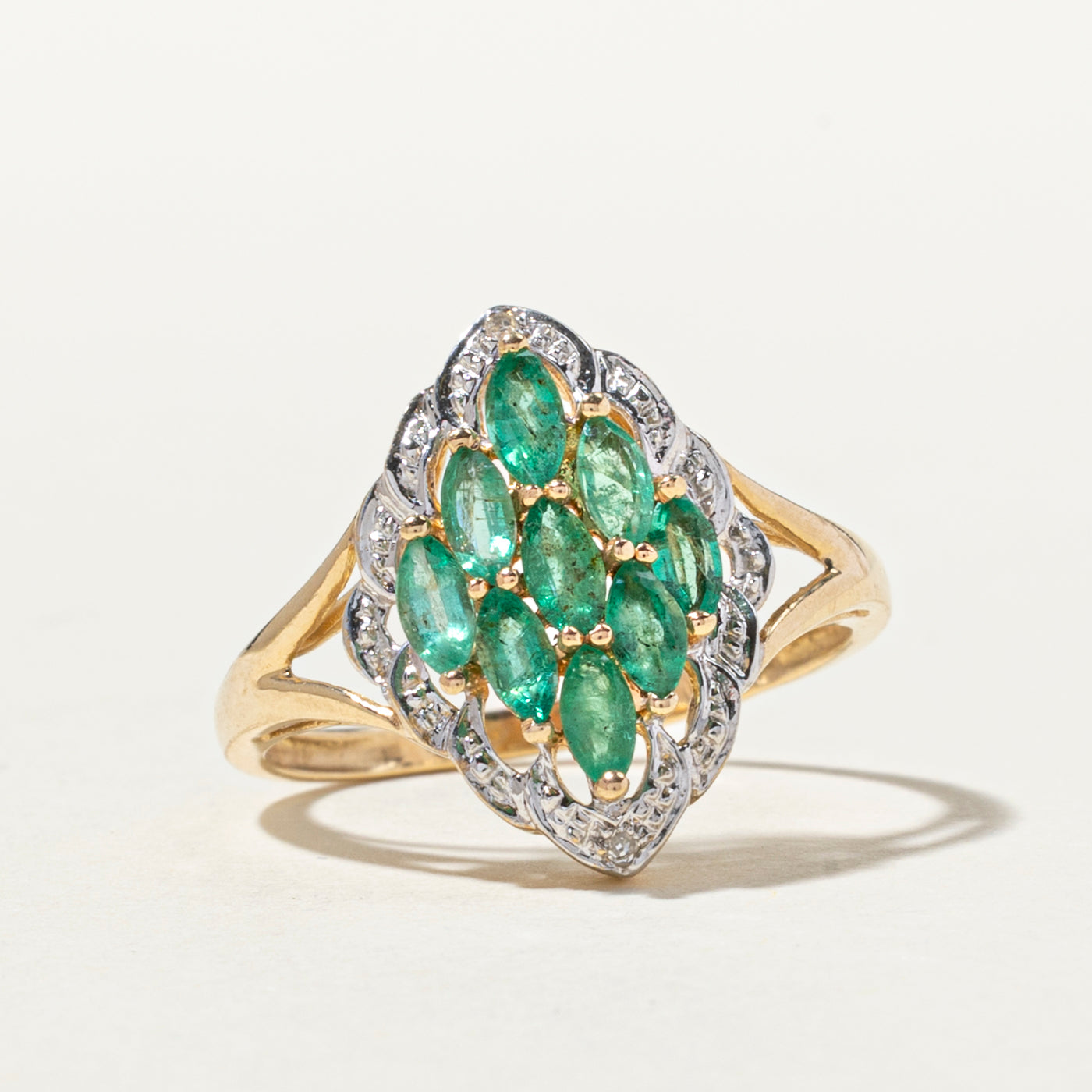 Bague cocktail émeraude et diamants | 0,59 ct, 0,02 ct | Taille 6