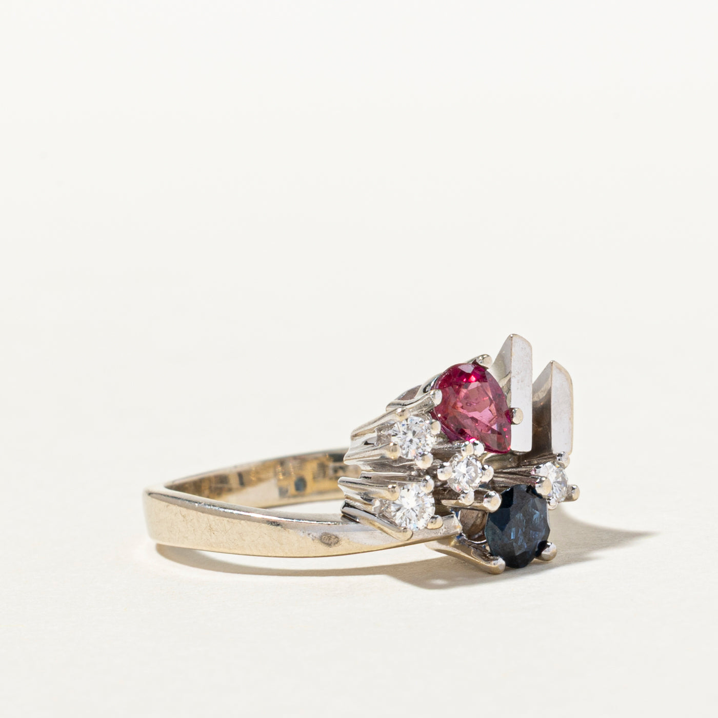 Sapphire, Ruby & Diamond Cocktail Ring | 0.64ctw, 0.16ctw | SZ 7.25