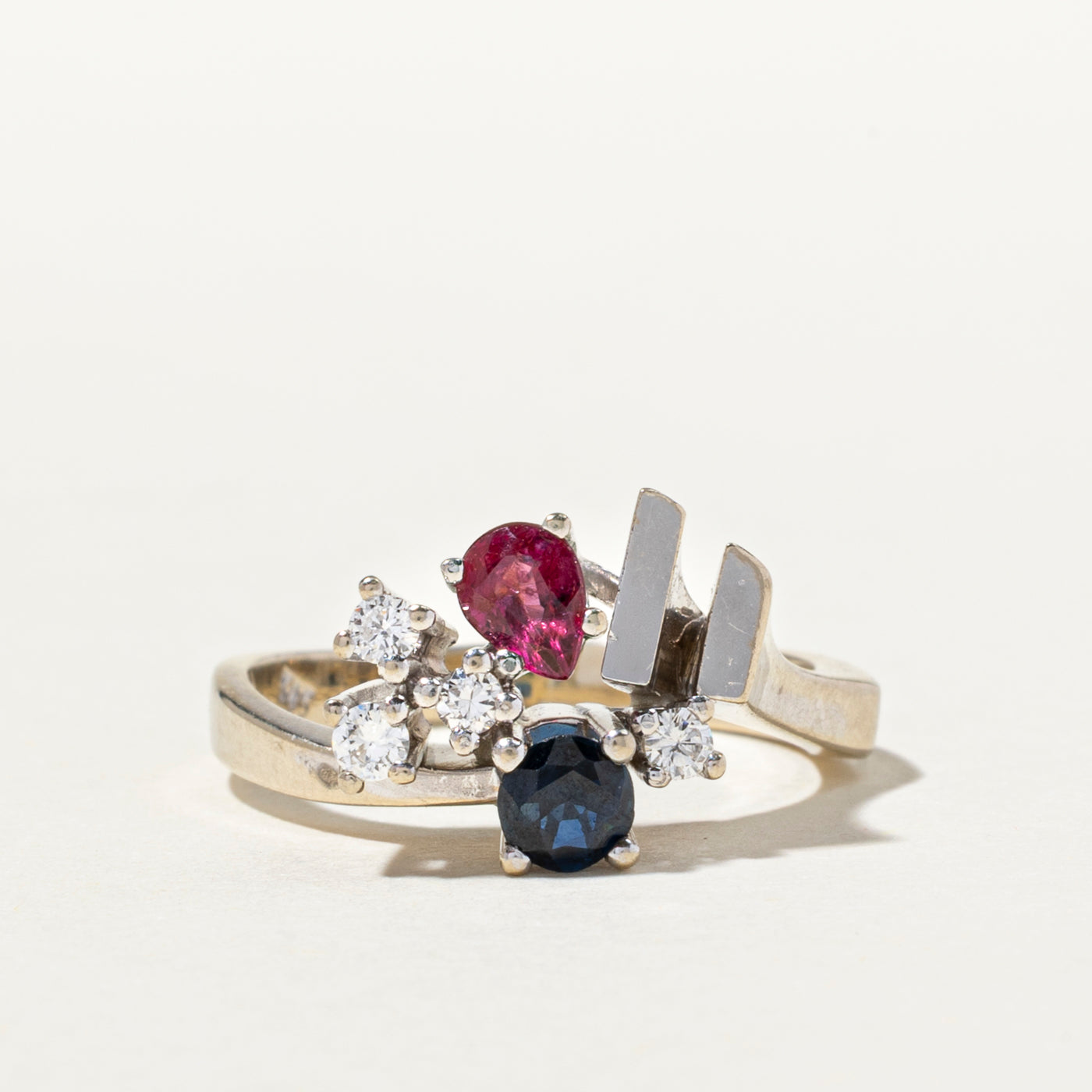 Sapphire, Ruby & Diamond Cocktail Ring | 0.64ctw, 0.16ctw | SZ 7.25