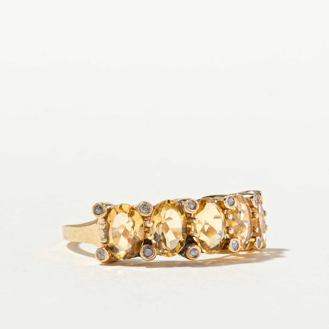 Five Stone Citrine & Diamond Cocktail Ring | 1.71ctw, 0.06ctw | SZ 7