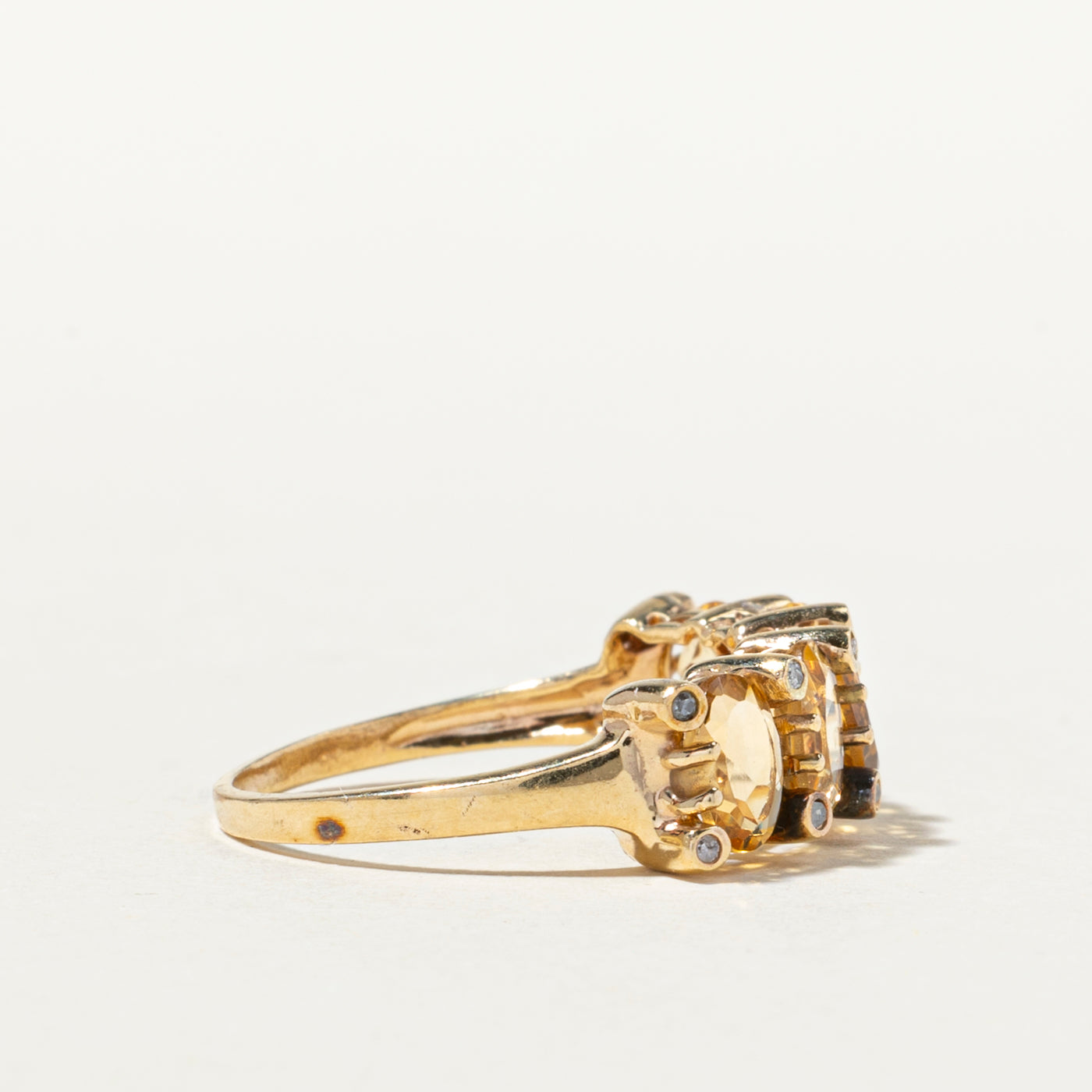 Five Stone Citrine & Diamond Cocktail Ring | 1.71ctw, 0.06ctw | SZ 7