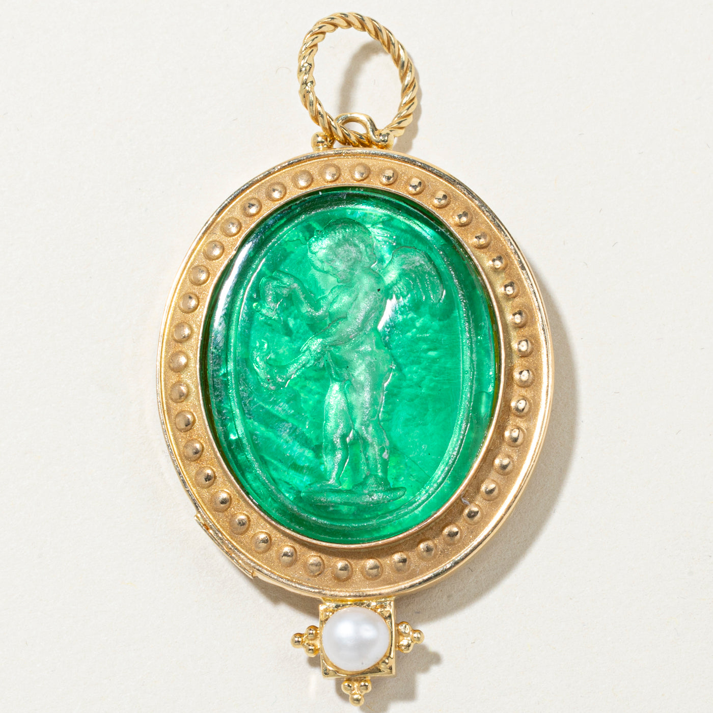 'Tagliamonte' Ruby & Pearl Etched Glass Pendant | 0.29ct