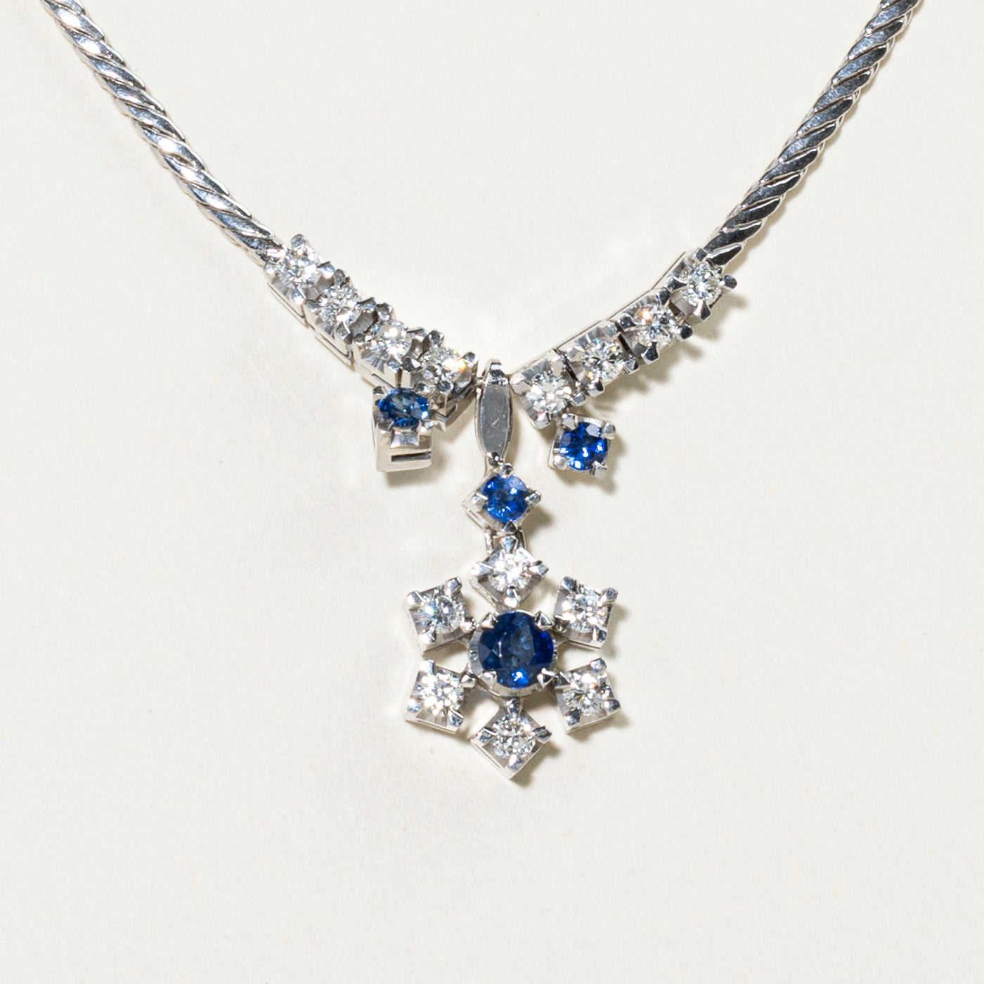 Sapphire & Diamond Snowflake Necklace | 0.60ctw, 0.81ctw | 17.5"