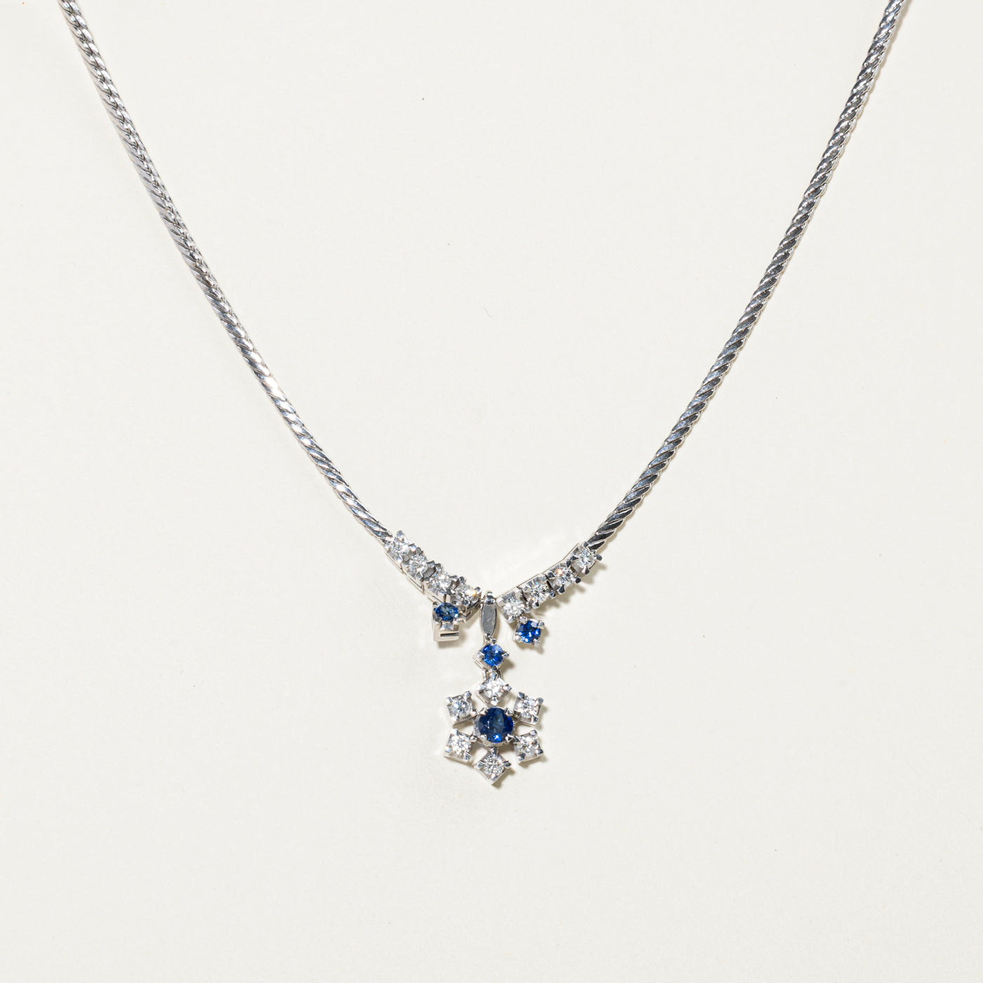 Sapphire & Diamond Snowflake Necklace | 0.60ctw, 0.81ctw | 17.5"
