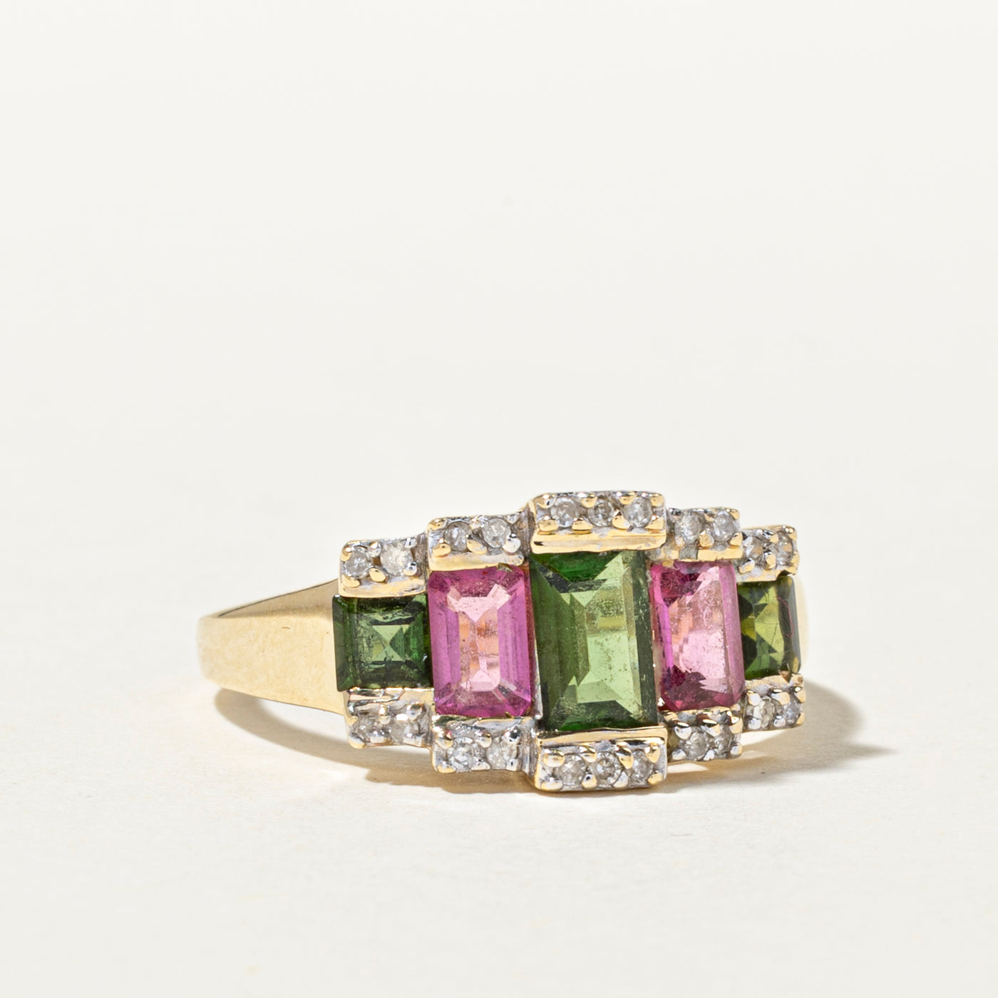 Bague cocktail tourmaline et diamants | 1,40 ct, 0,10 ct | Taille 8
