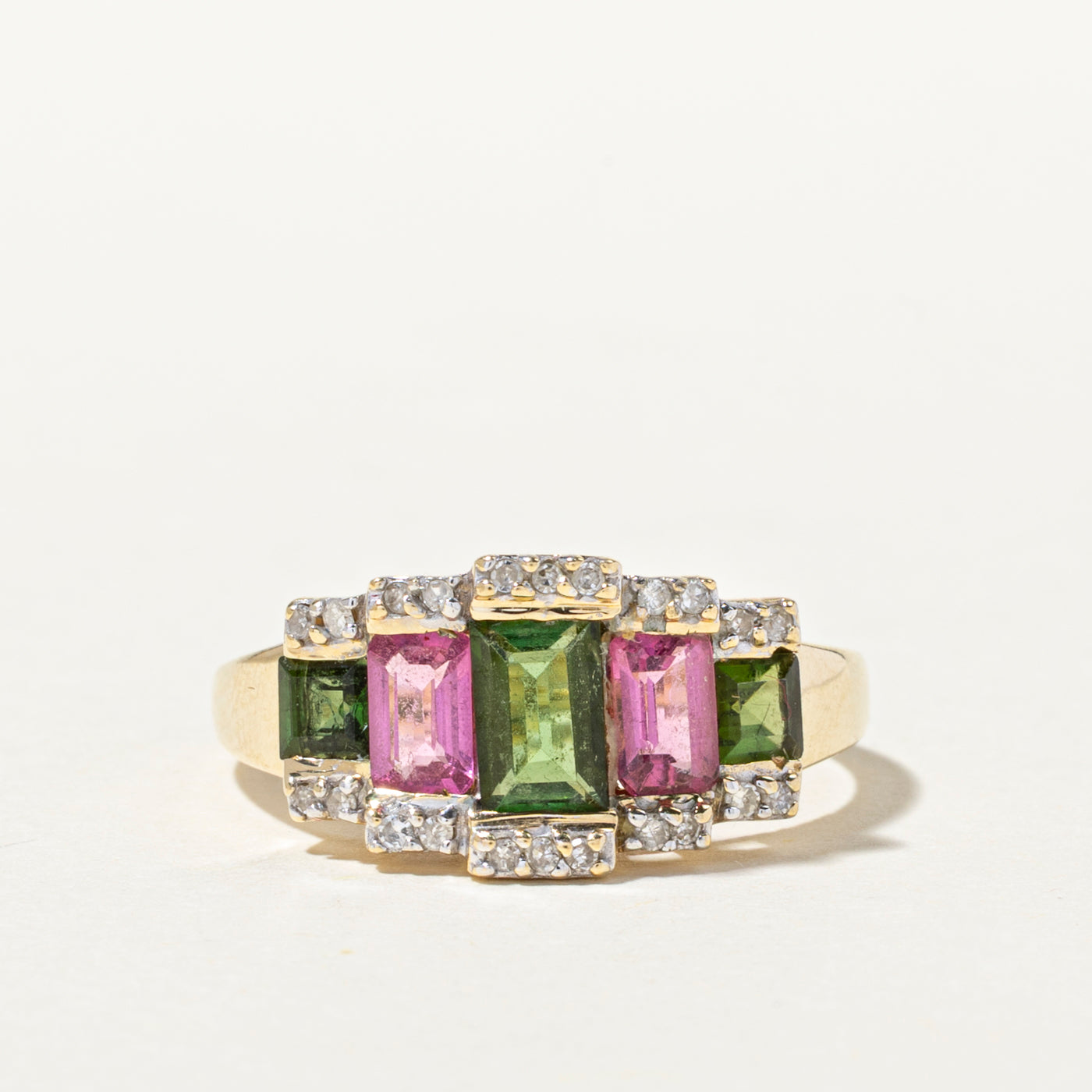 Bague cocktail tourmaline et diamants | 1,40 ct, 0,10 ct | Taille 8