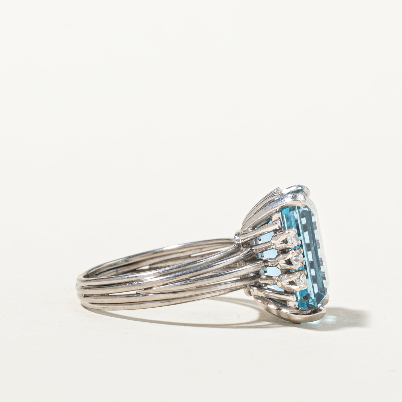 Aquamarine & Diamond Cocktail Ring | 6.68ct, 0.17ctw | SZ 7