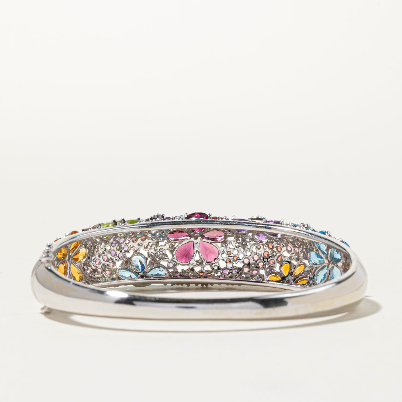 Multi Gemstone Floral Design Bangle Bracelet | 0.90ctw | 6"