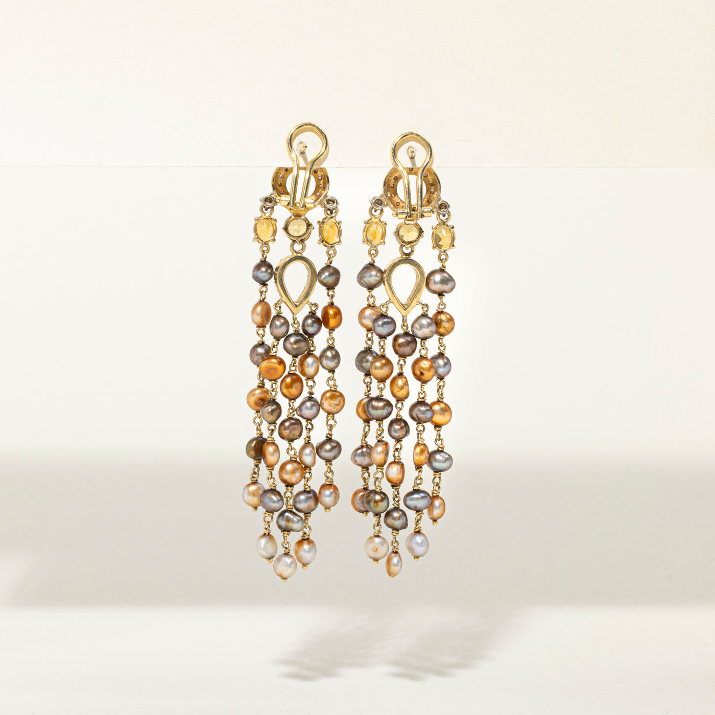 Multi Coloured Pearl & Diamond Dangling Earrings | 0.83ctw