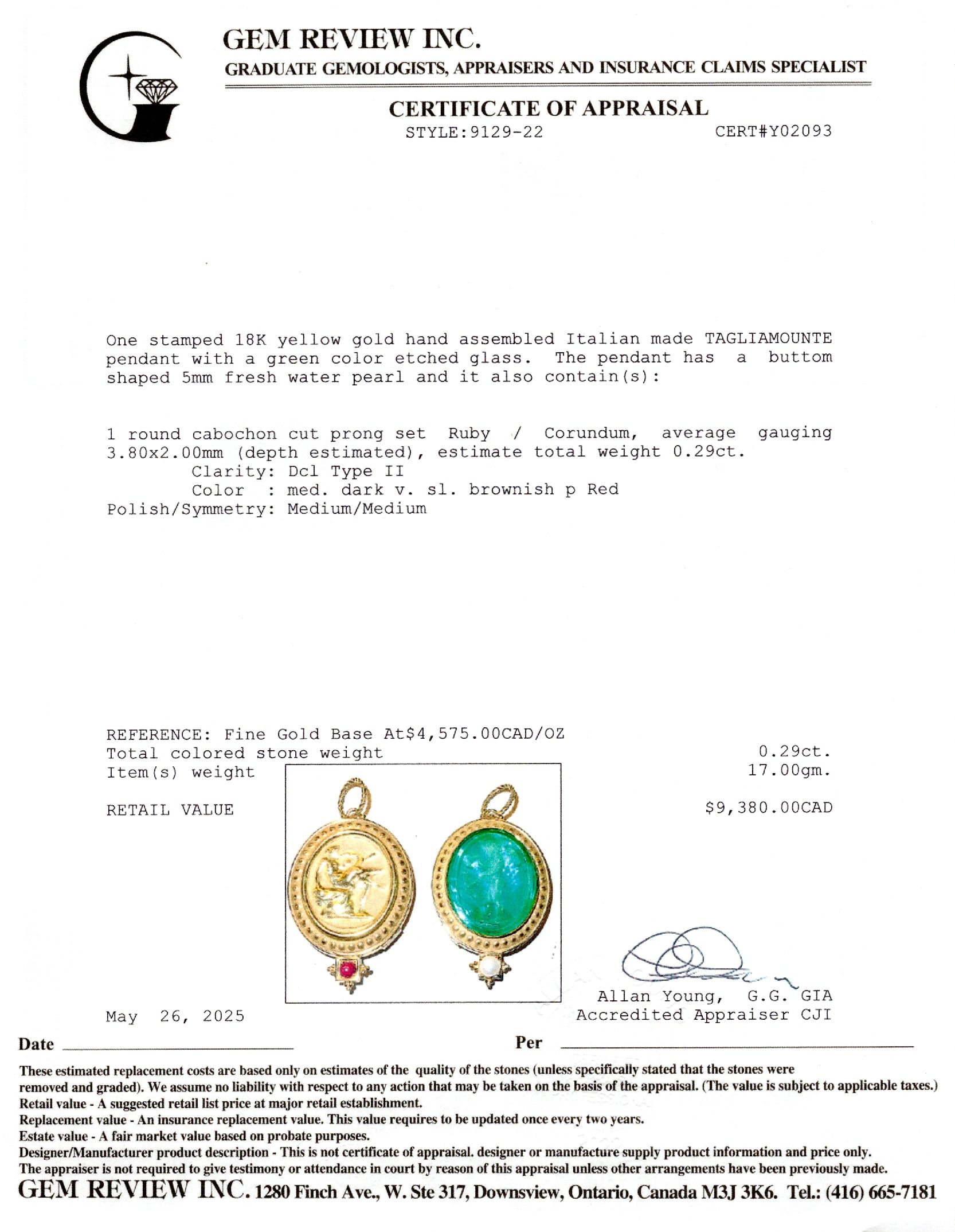 'Tagliamonte' Ruby & Pearl Etched Glass Pendant | 0.29ct