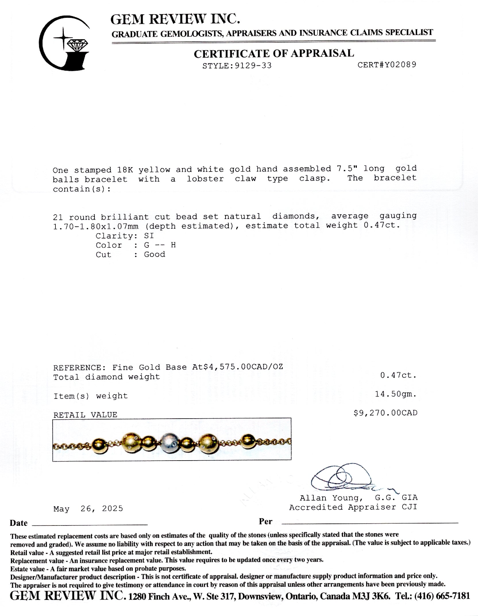 Italian Diamond Bead Bracelet | 0.47ctw | 7.5"