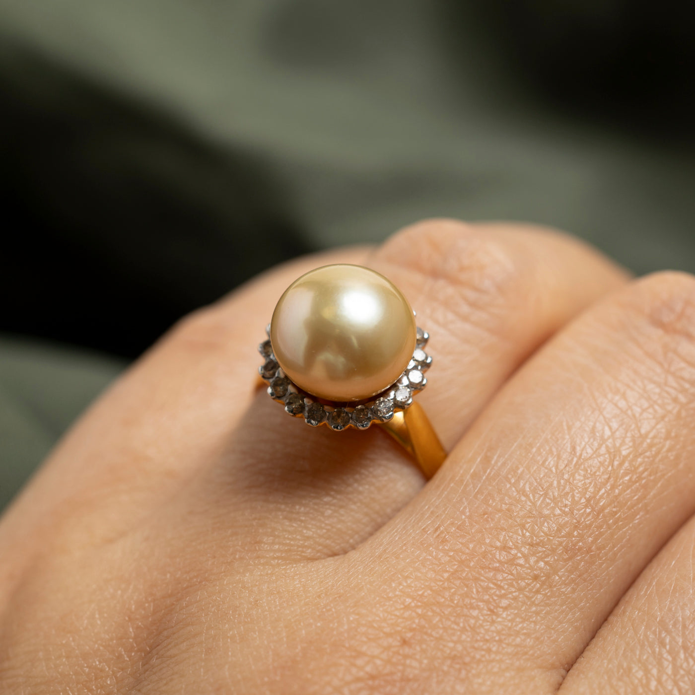 South Sea Pearl & Diamond Petal Cocktail Ring | 0.38ctw | SZ 7.5