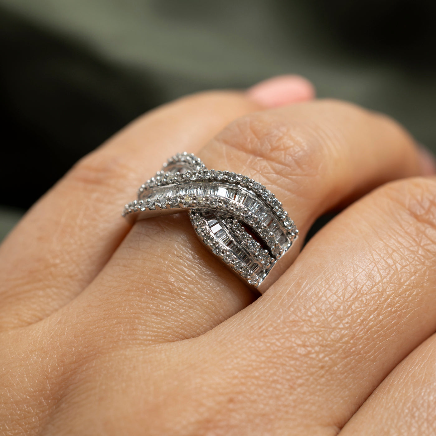 Multi Cut Diamond Crossover Ring | 1.13ctw | SZ 7