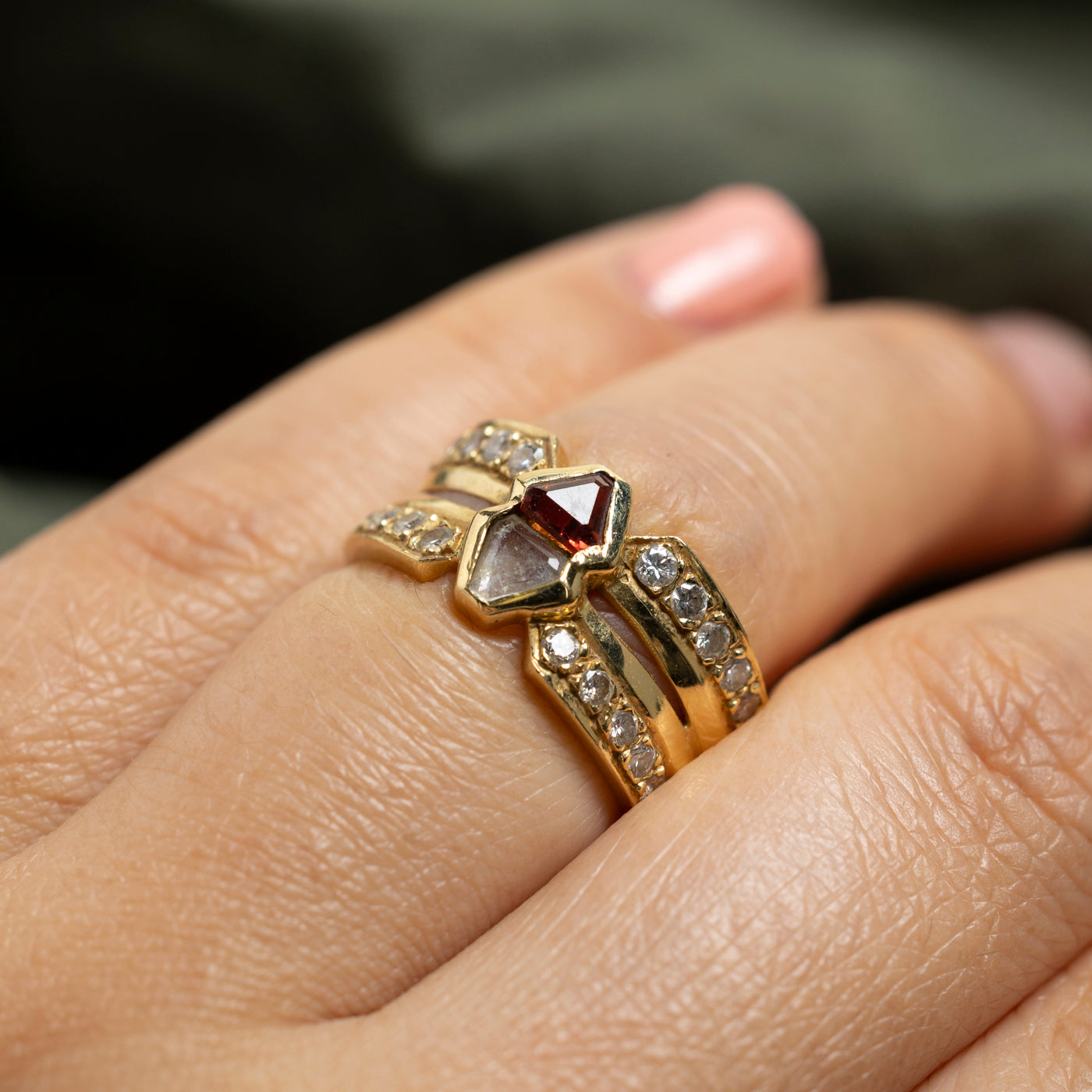 Garnet, Tourmaline & Diamond Cocktail Ring | 0.36ctw, 0.55ctw | SZ 5