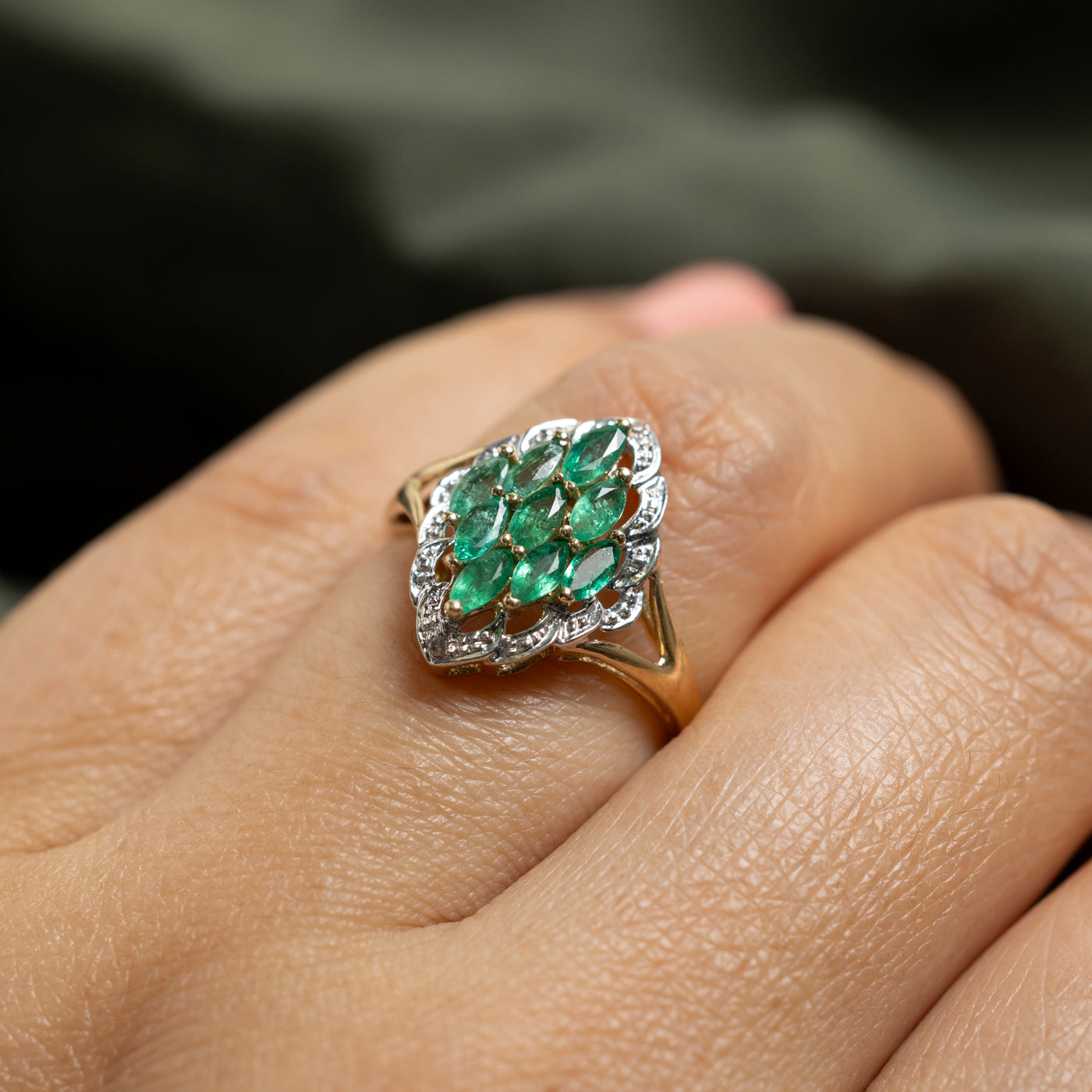 Bague cocktail émeraude et diamants | 0,59 ct, 0,02 ct | Taille 6
