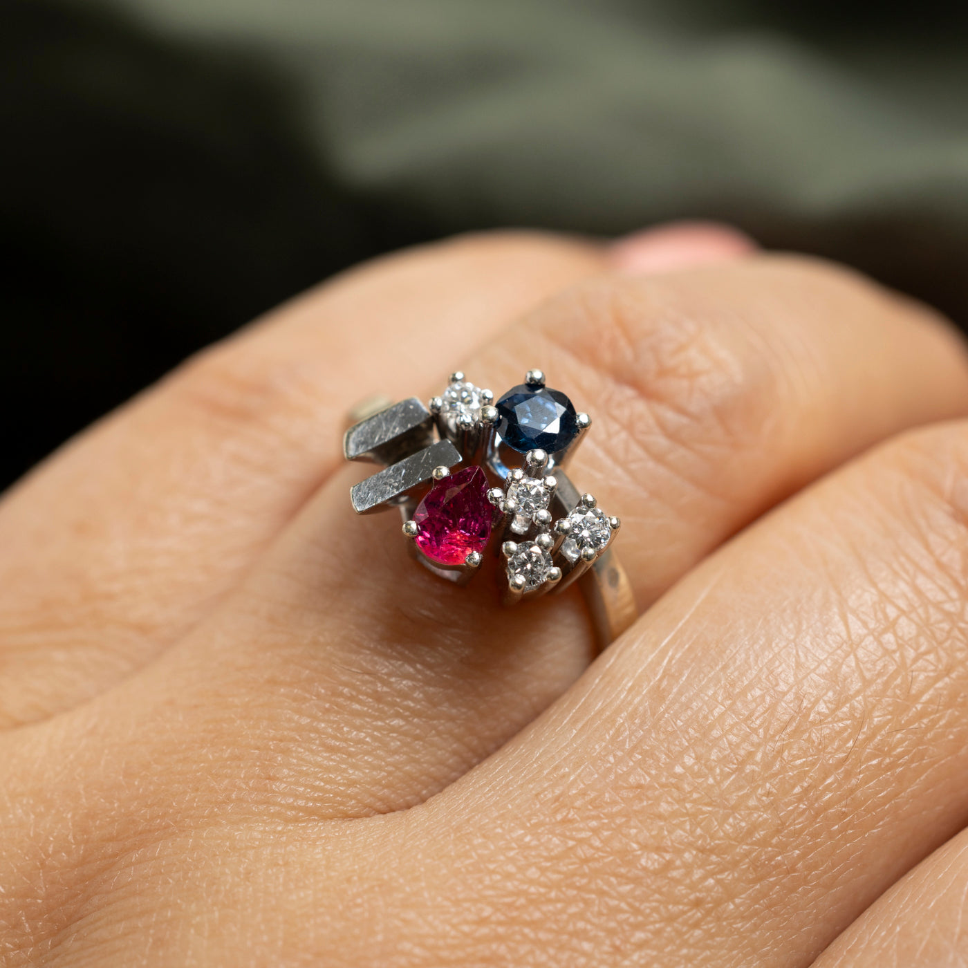 Sapphire, Ruby & Diamond Cocktail Ring | 0.64ctw, 0.16ctw | SZ 7.25