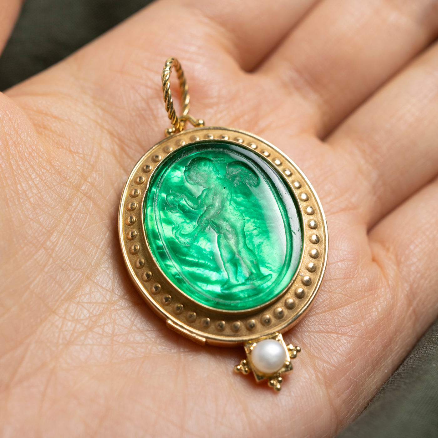 'Tagliamonte' Ruby & Pearl Etched Glass Pendant | 0.29ct
