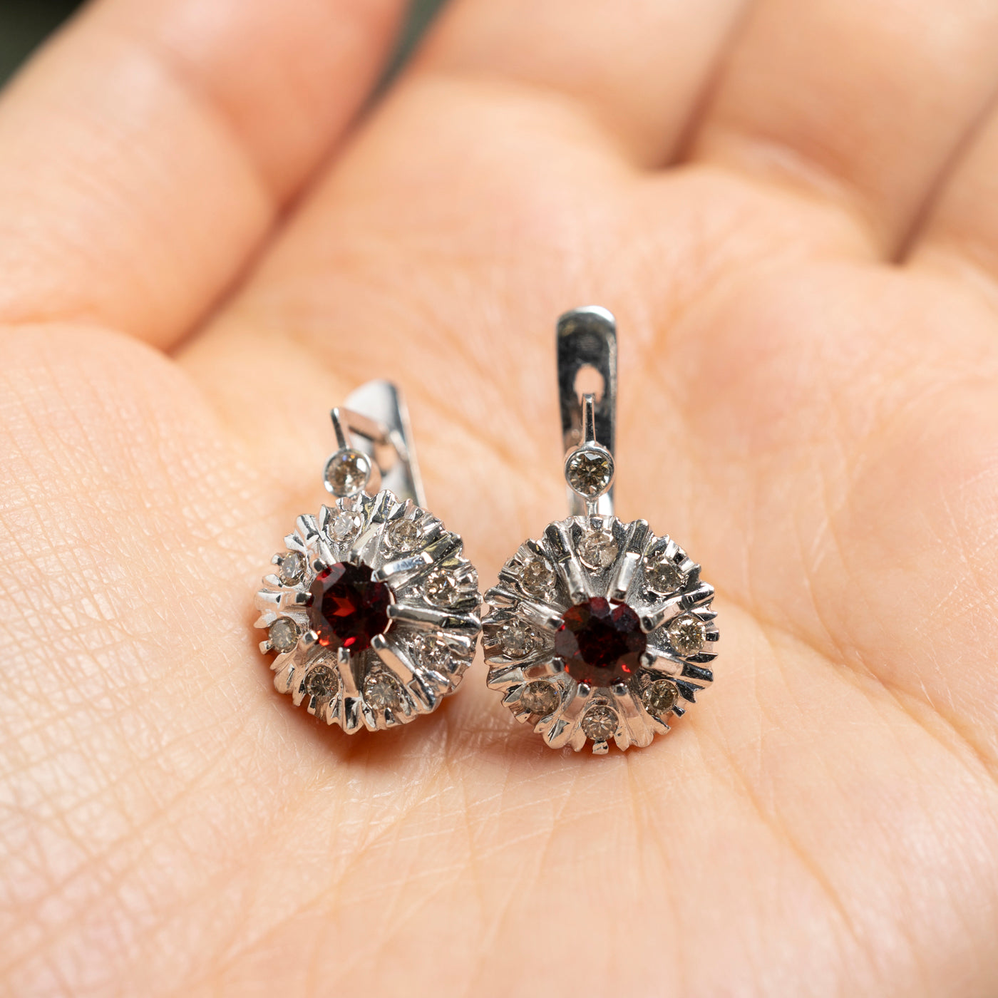Garnet & Diamond Stud Earrings | 1.33ctw, 0.59ctw