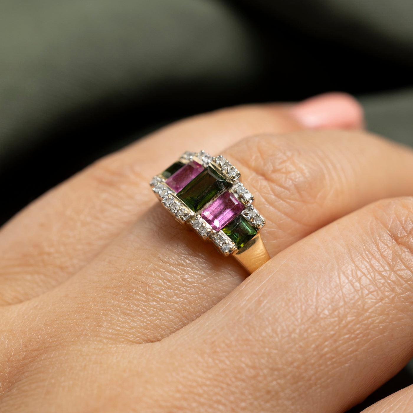 Bague cocktail tourmaline et diamants | 1,40 ct, 0,10 ct | Taille 8