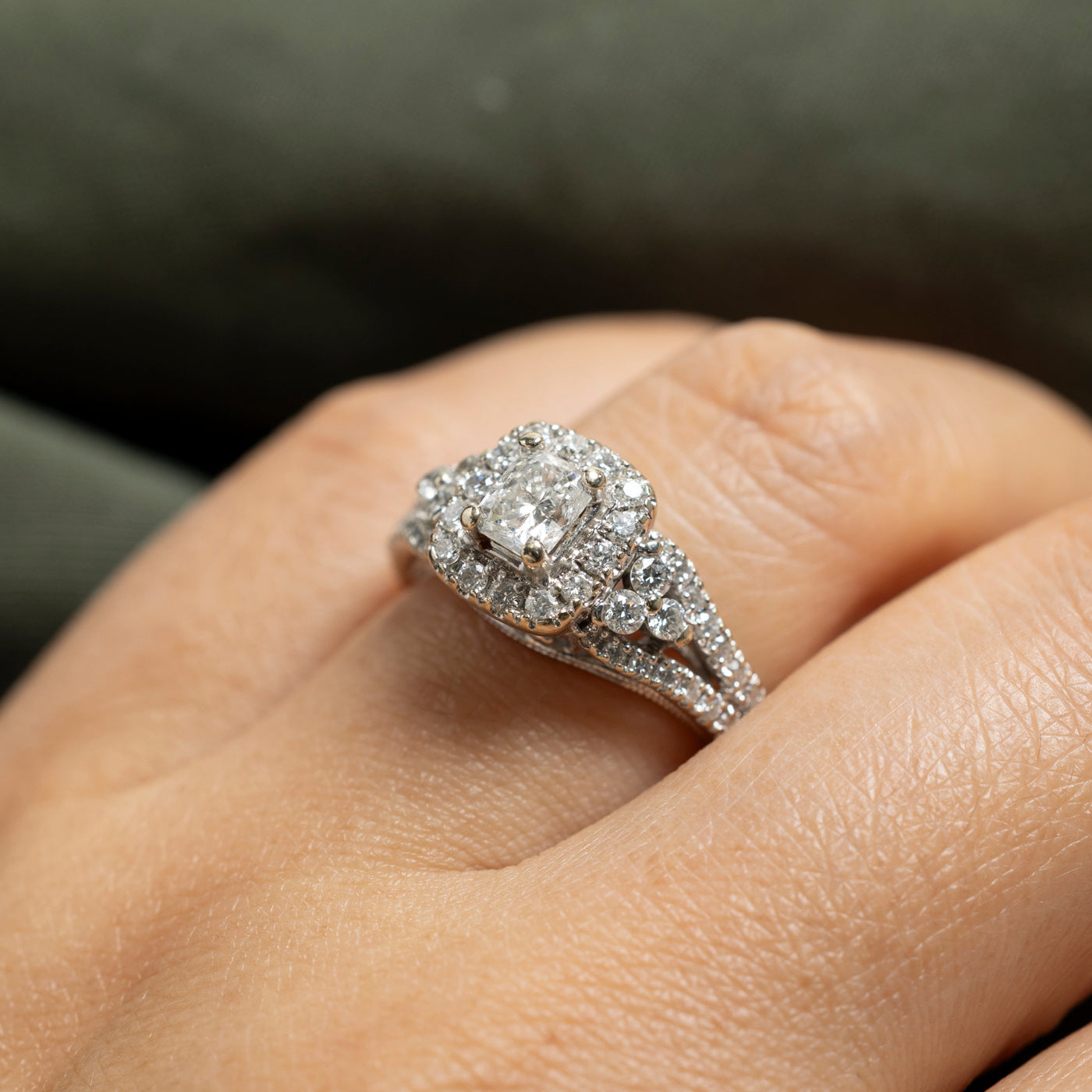 Radiant Cut Diamond Halo Engagement Ring | 1.36ctw | SZ 7