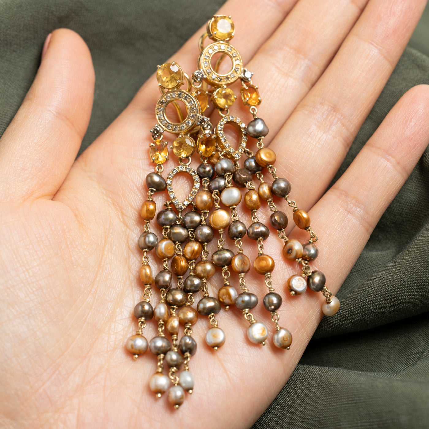 Multi Coloured Pearl & Diamond Dangling Earrings | 0.83ctw