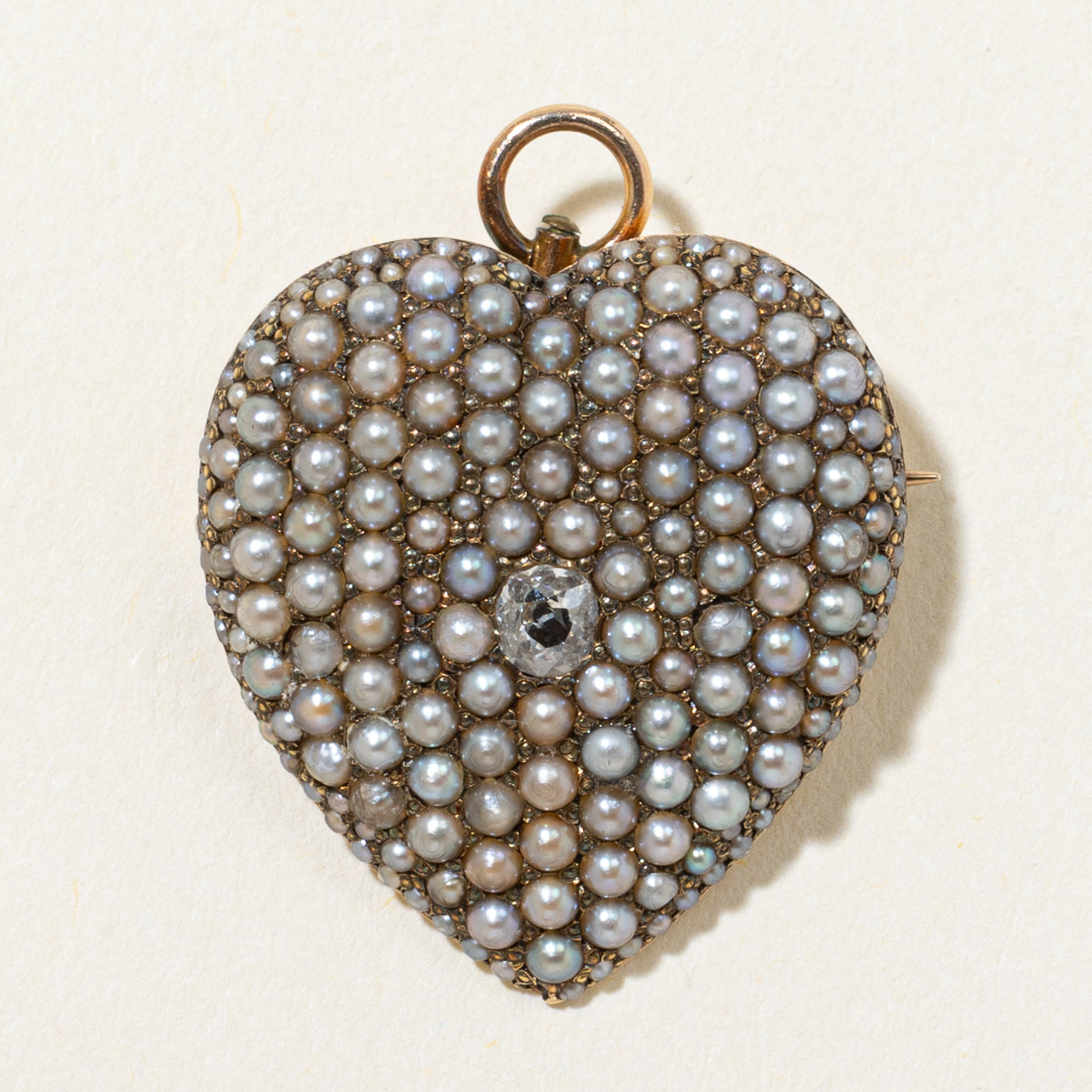 Edwardian Old Mine Cut Diamond & Seed Pearl Convertible Pendant & Brooch | 0.12ct