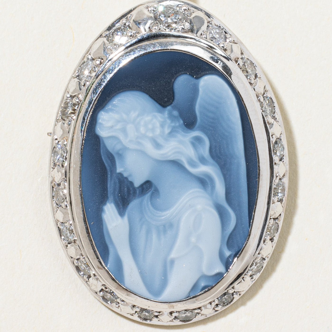 Blue Agate & Diamond Angel Cameo Convertible Pendant & Brooch | 10.00ct, 1.00ctw