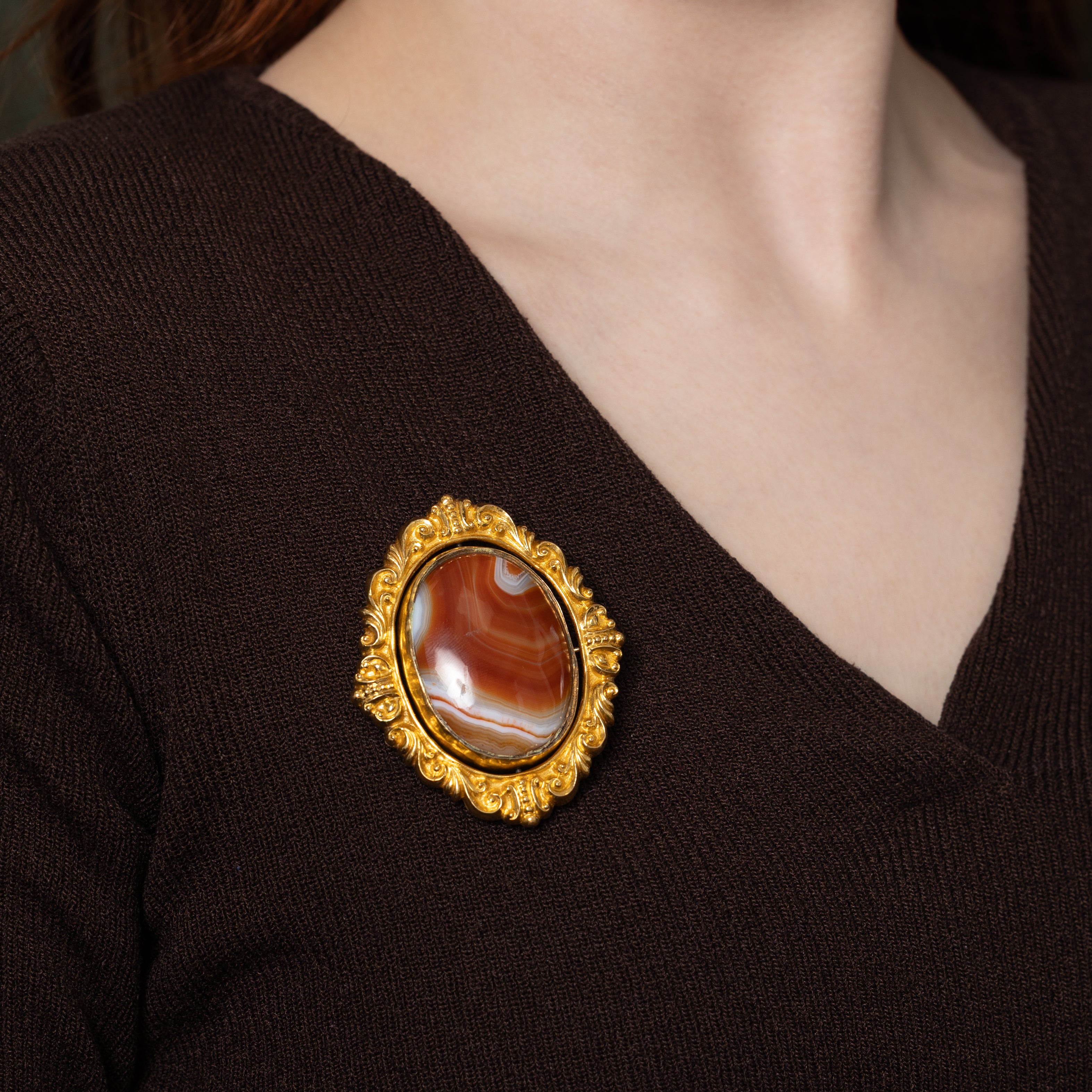 Victorian Banded Agate & Portrait Brooch | 60.00ct