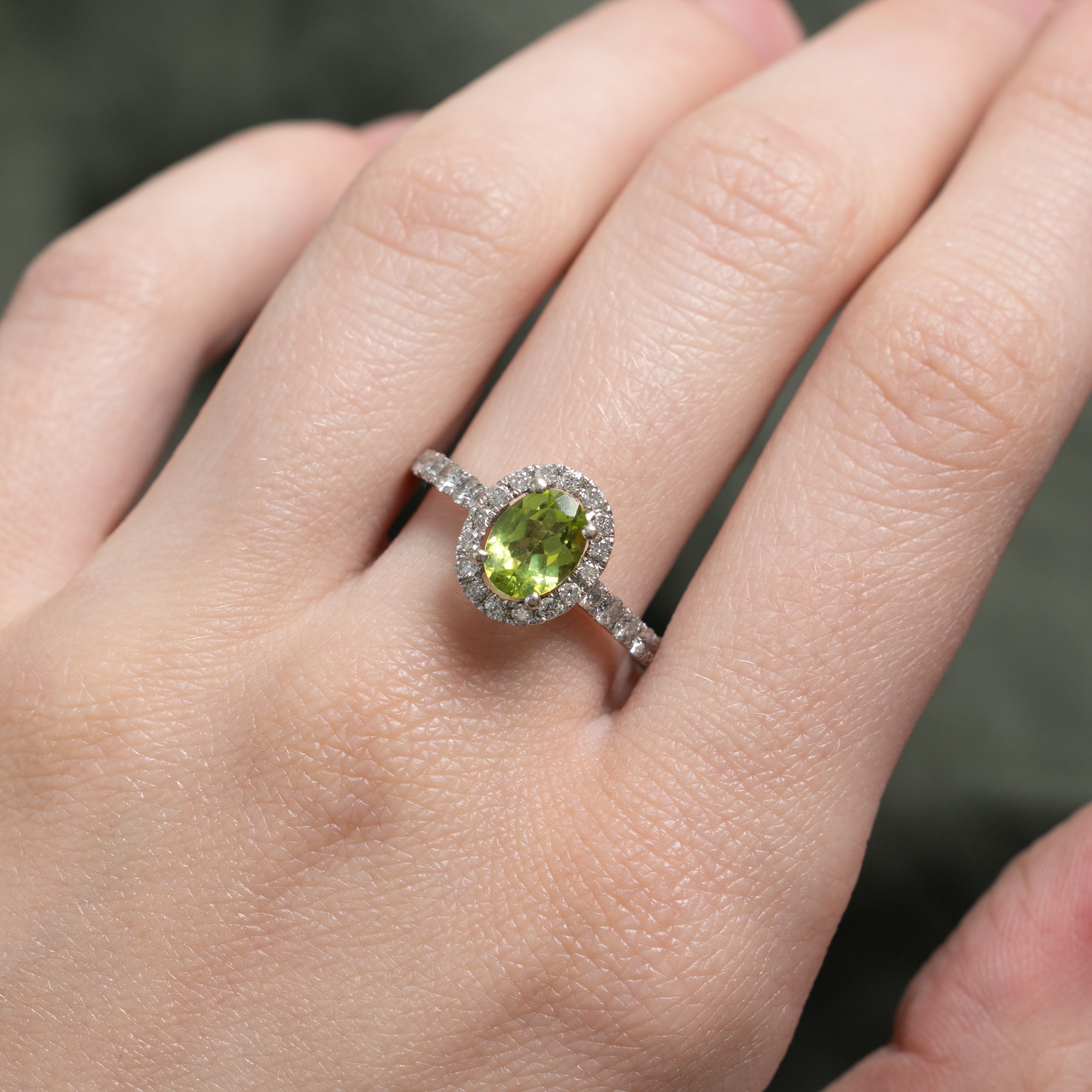 Peridot & Diamond Halo Ring | 1.40ct, 0.50ctw | SZ 8.25