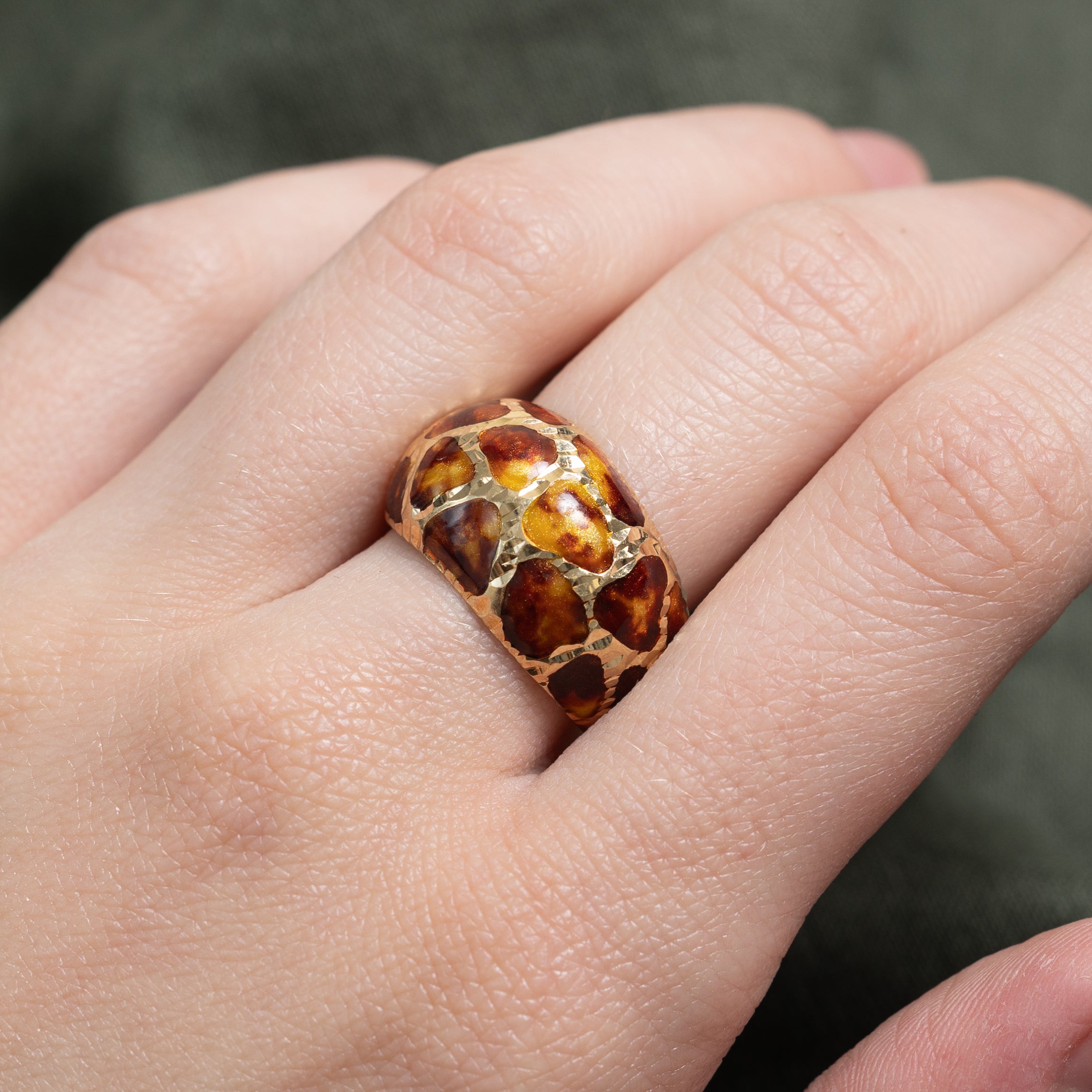 Italian Animal Print Enamel Ring | SZ 7.25