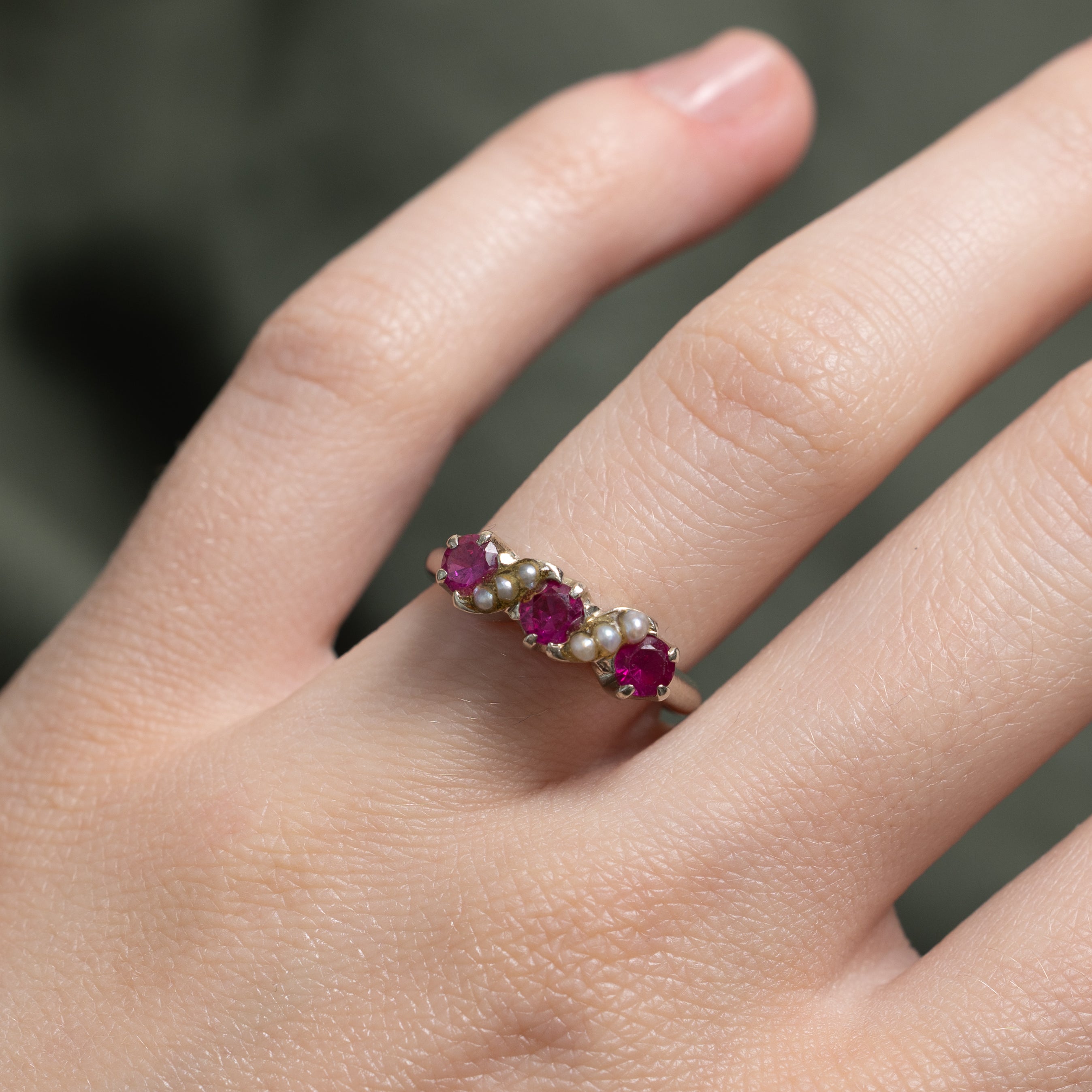 Synthetic Ruby & Seed Pearl Ring | 0.60ctw | SZ 6