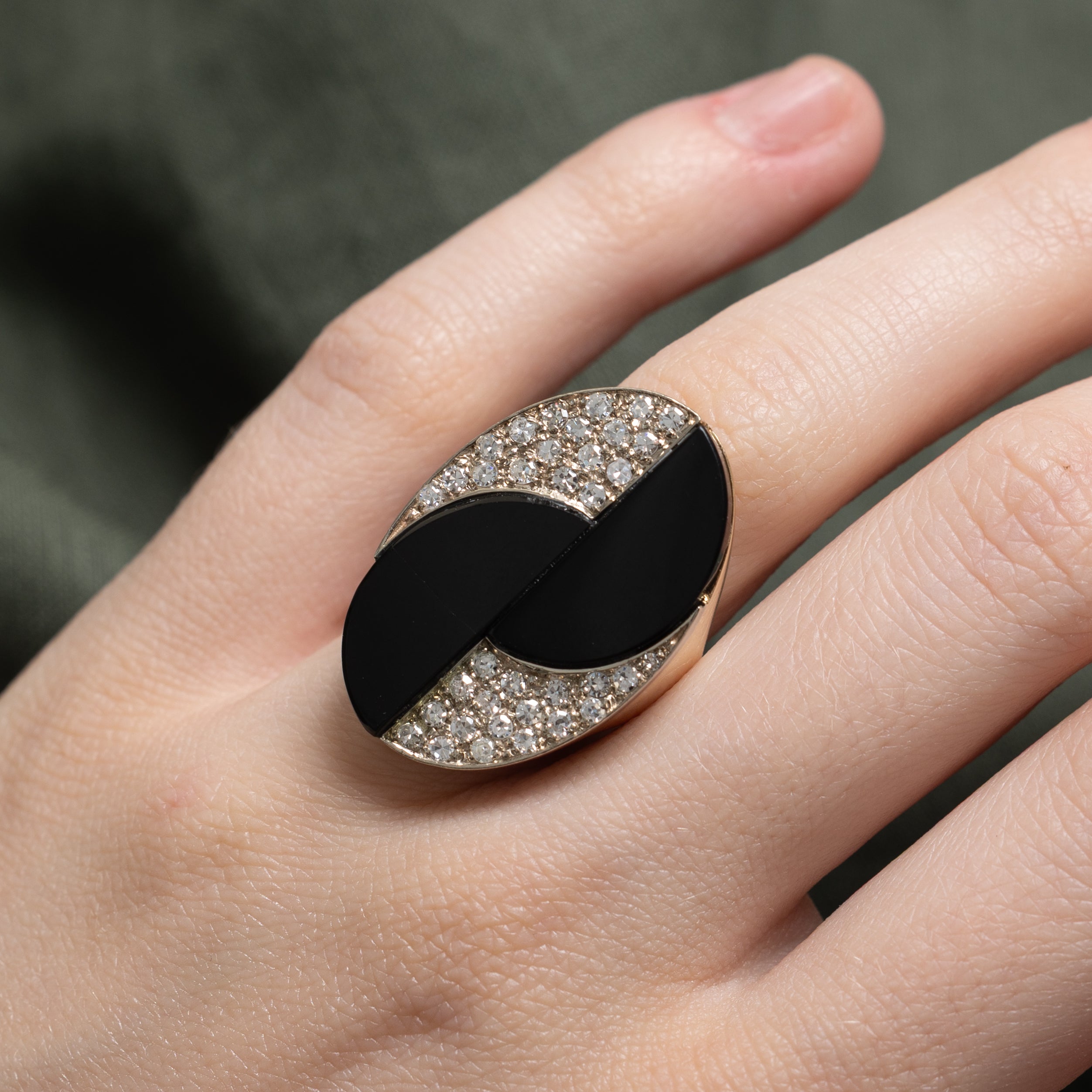 Onyx & Diamond Cluster Cocktail Ring | 7.00ctw, 0.36ctw | SZ 4