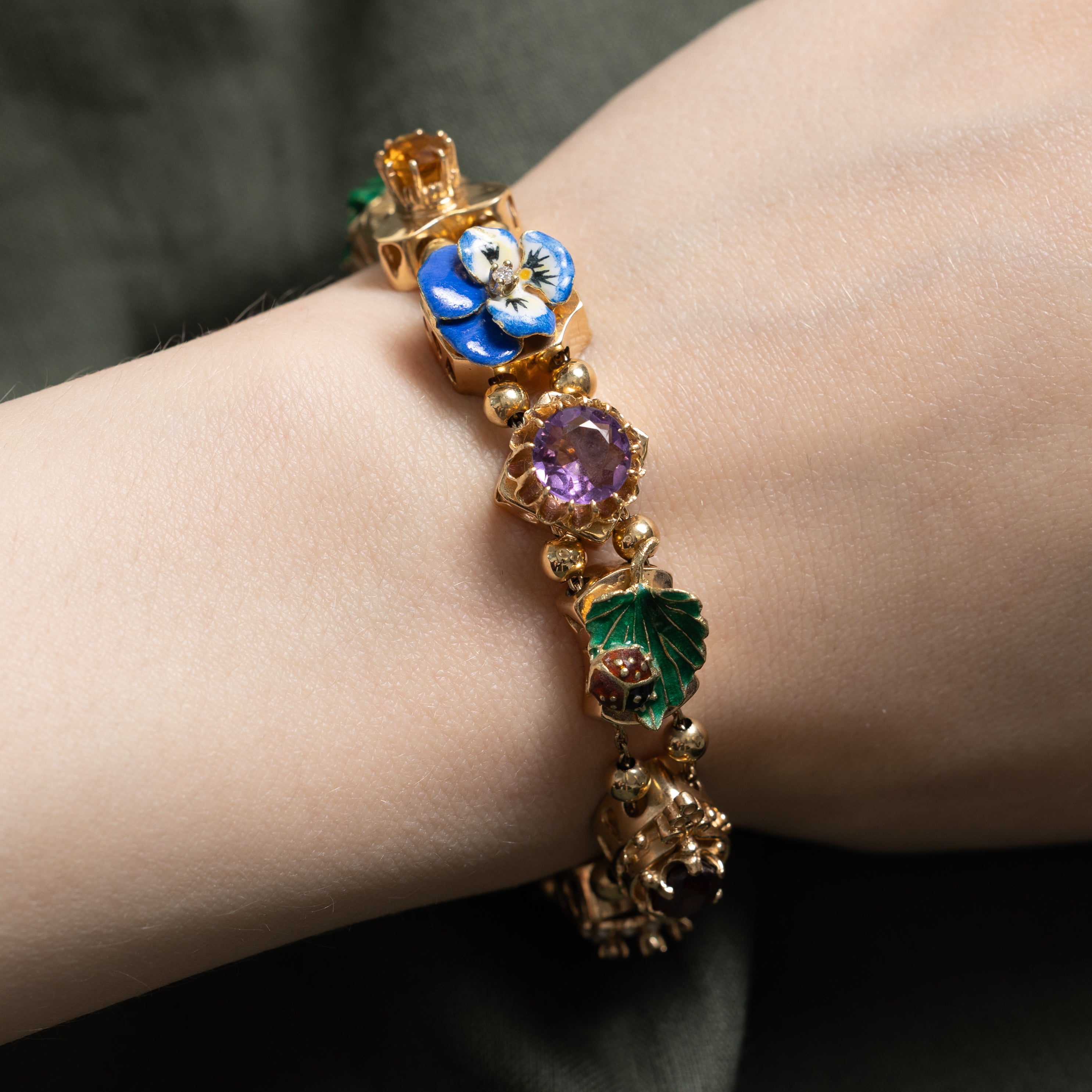 Multi Gemstone Nature Motif Sliding Charm Bracelet | 5.09ctw | 7"