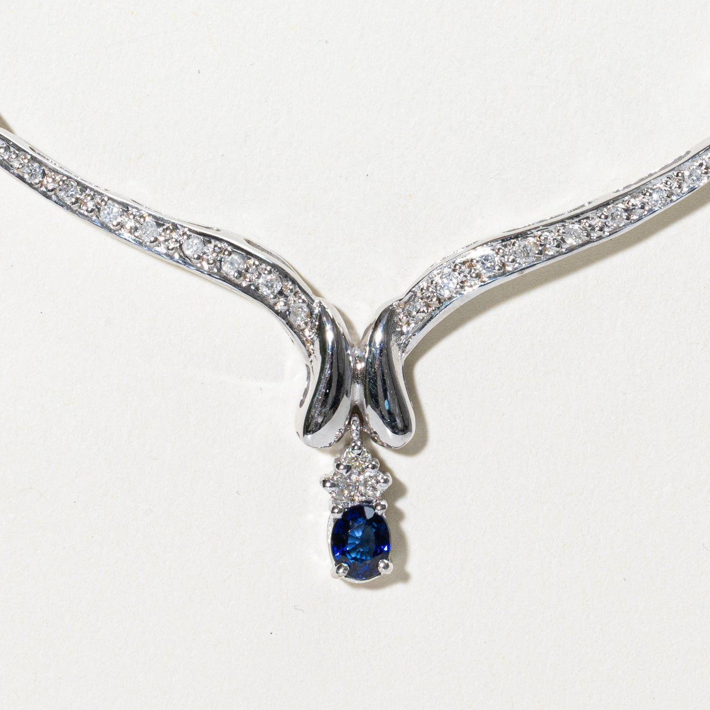 Sapphire & Diamond Drop Pendant Necklace | 0.46ct, 0.25ctw | 17"