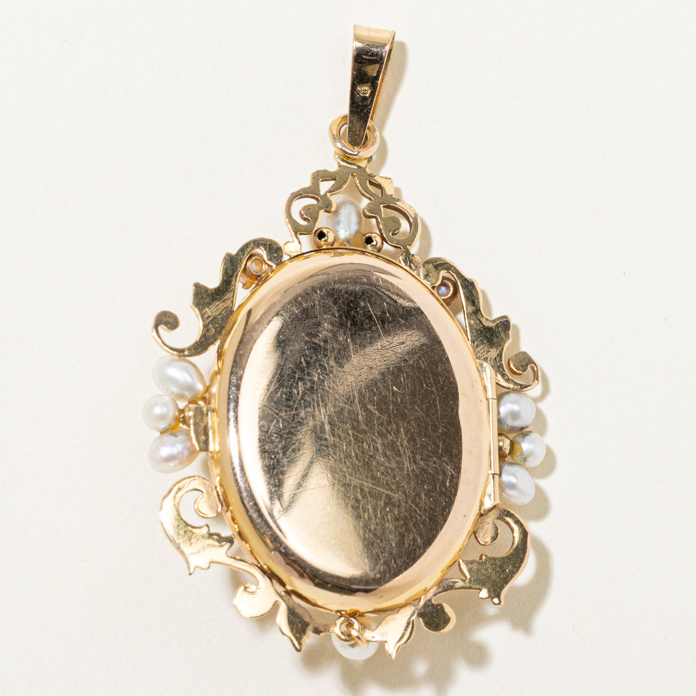 Vintage French Diamond & Pearl Ornate Locket Pendant | 0.13ct