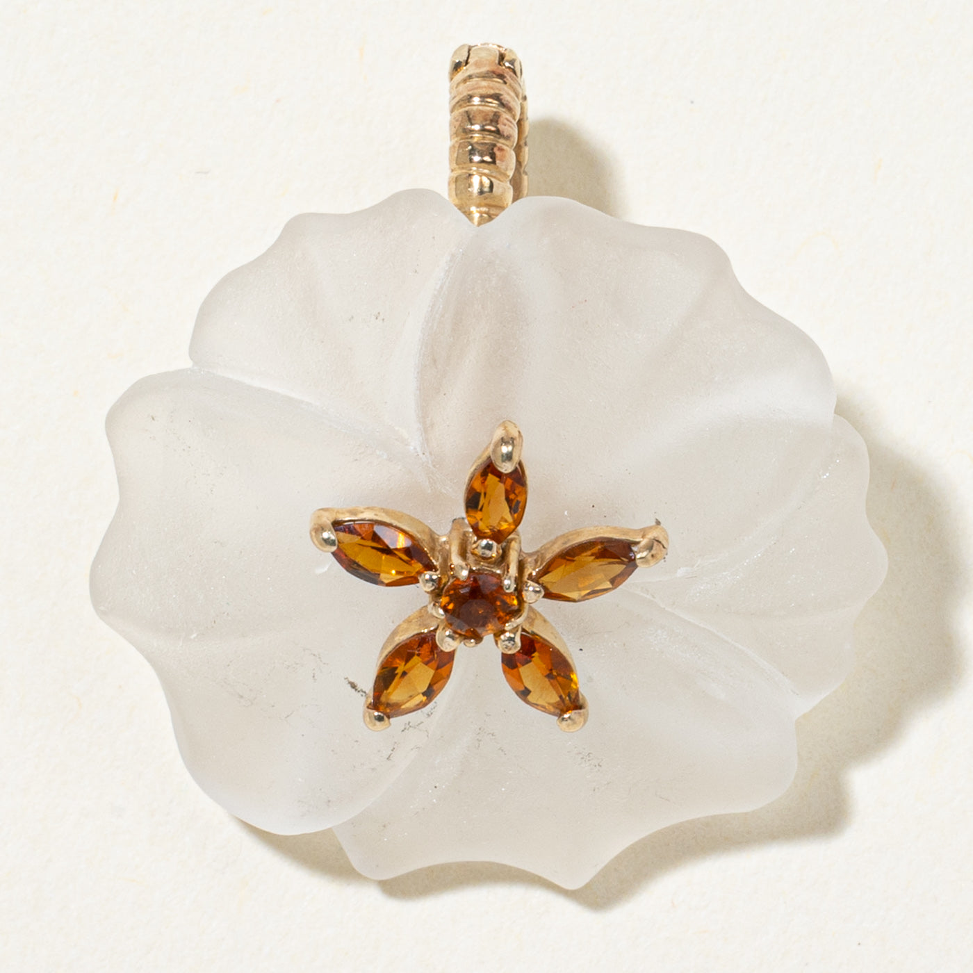 Frosted Lucite & Citrine Flower Pendant | 0.30ctw