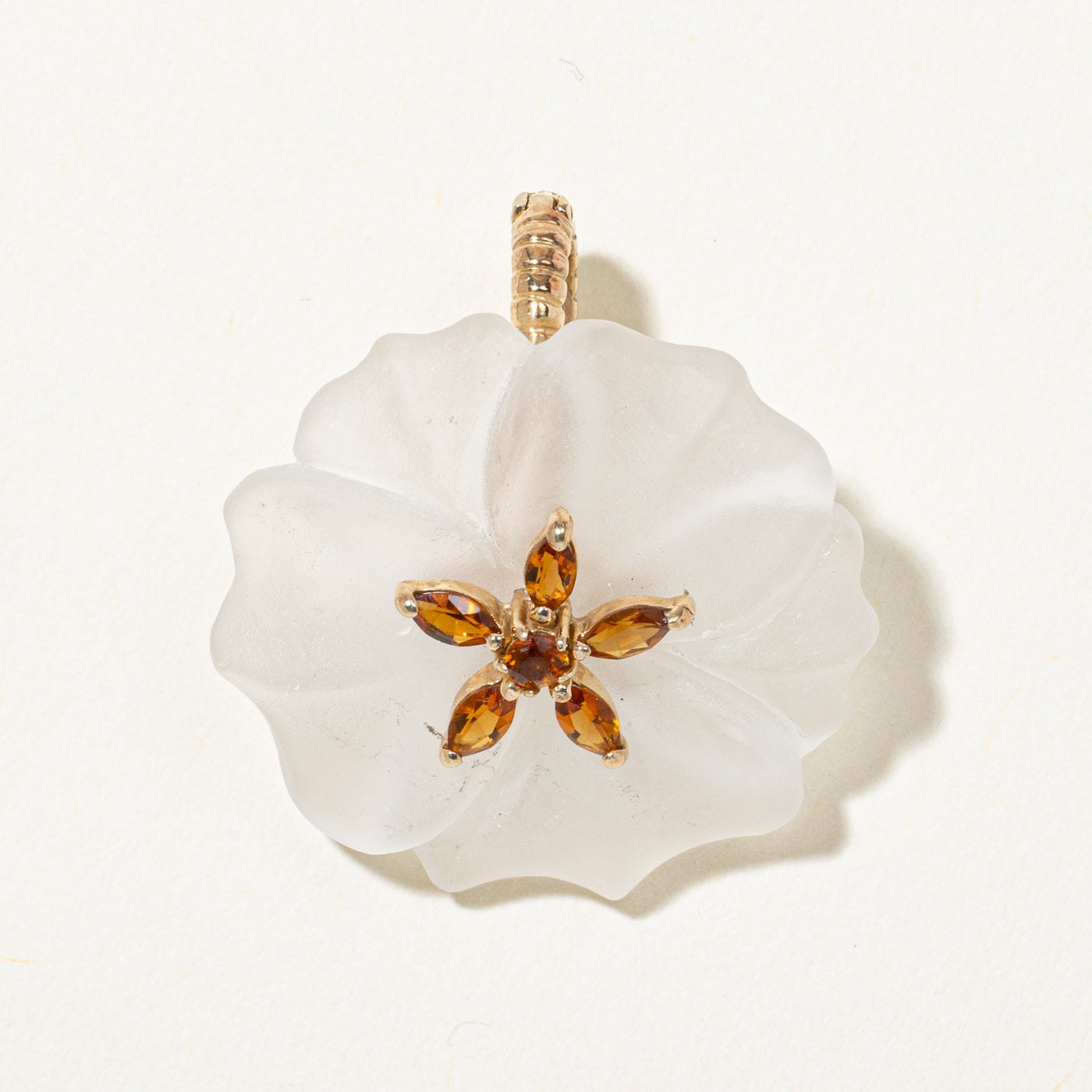 Frosted Lucite & Citrine Flower Pendant | 0.30ctw