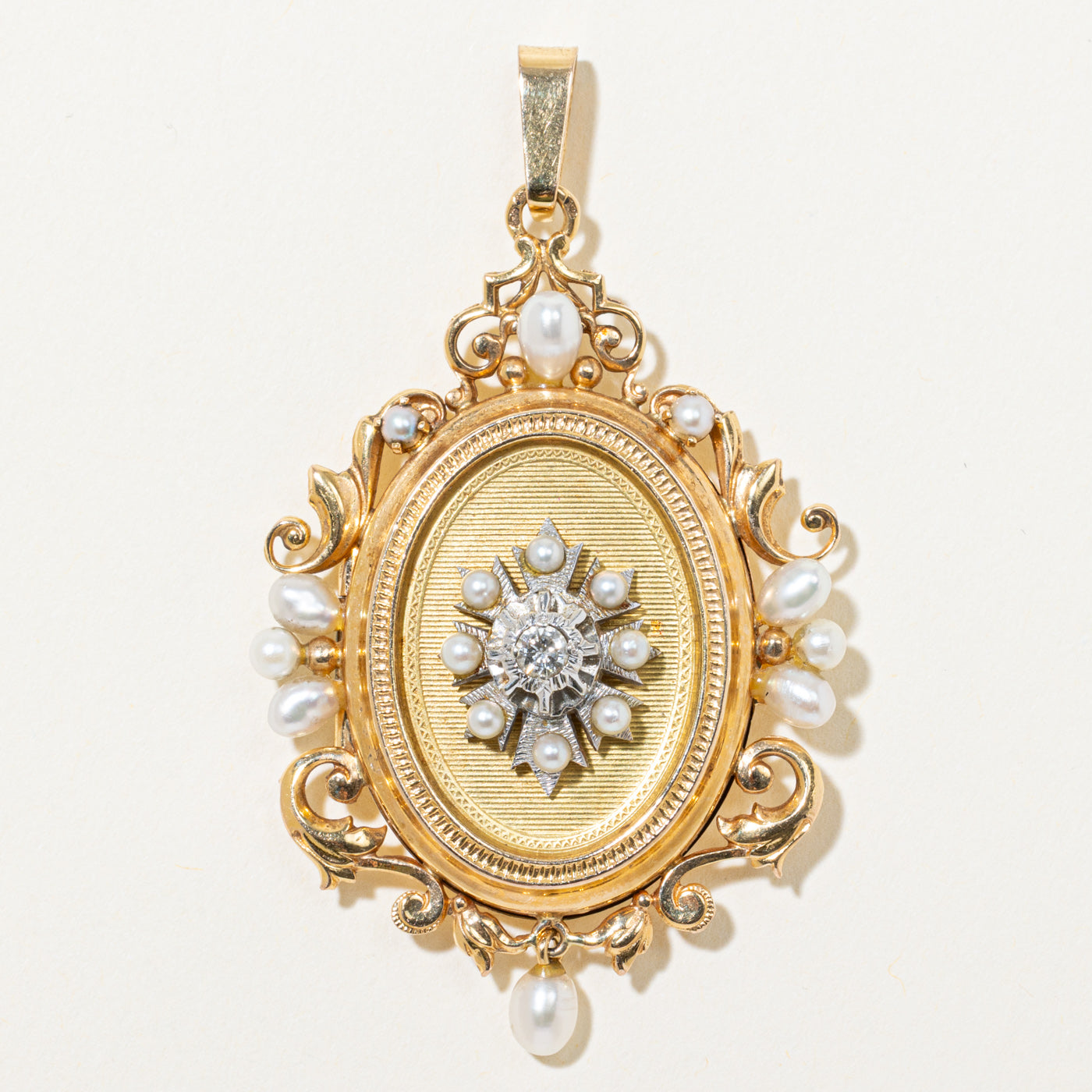 Vintage French Diamond & Pearl Ornate Locket Pendant | 0.13ct