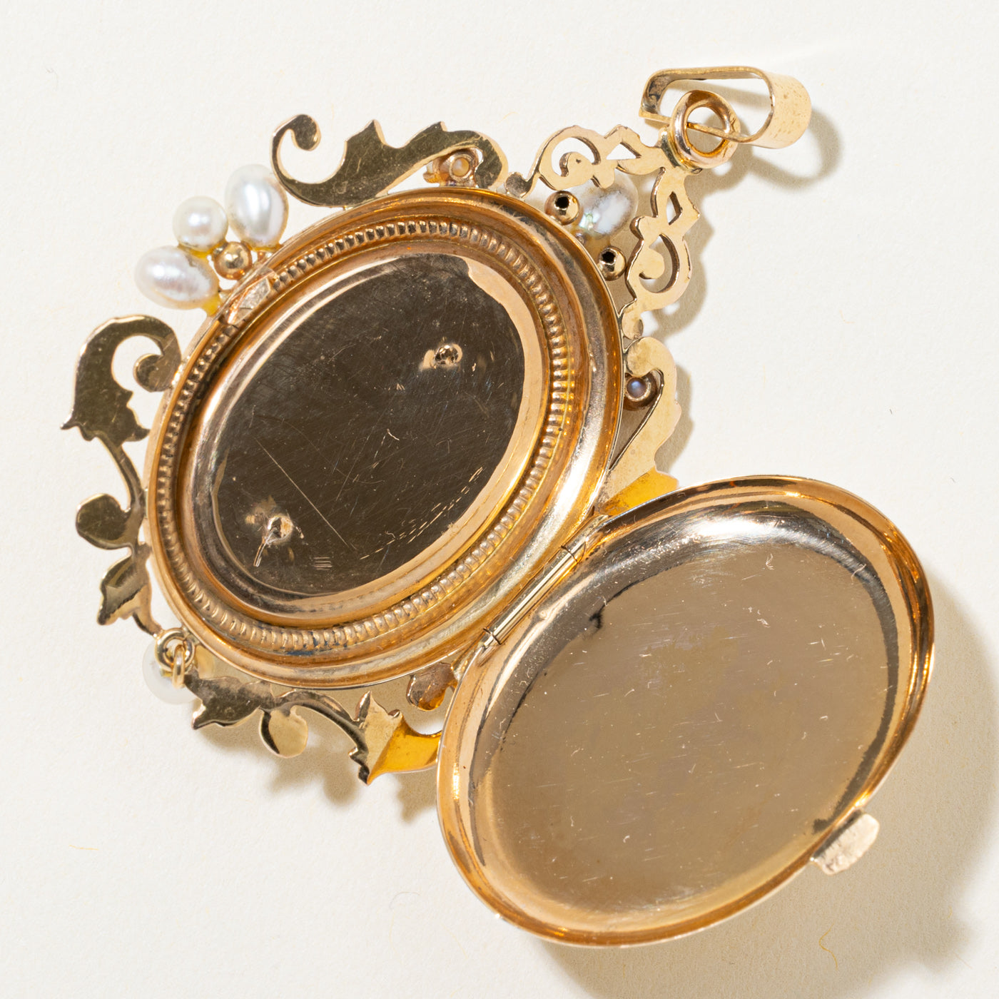 Vintage French Diamond & Pearl Ornate Locket Pendant | 0.13ct