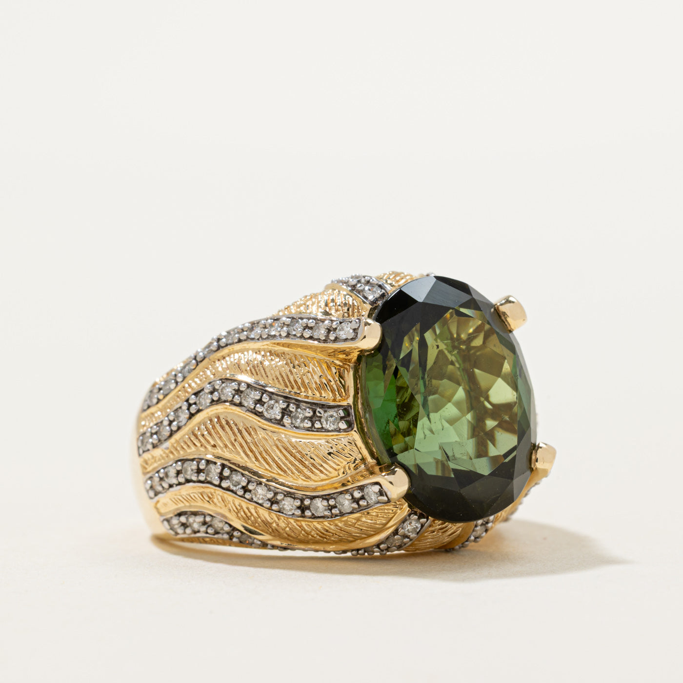 Tourmaline & Diamond Cocktail Ring | 9.50ct, 0.50ctw | SZ 9.25