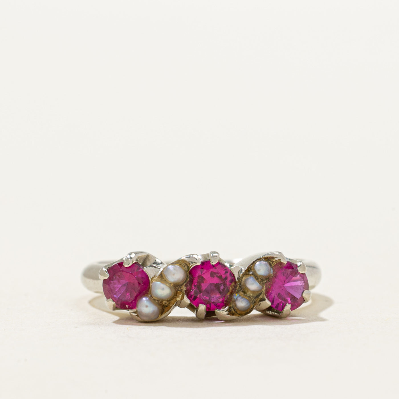 Synthetic Ruby & Seed Pearl Ring | 0.60ctw | SZ 6