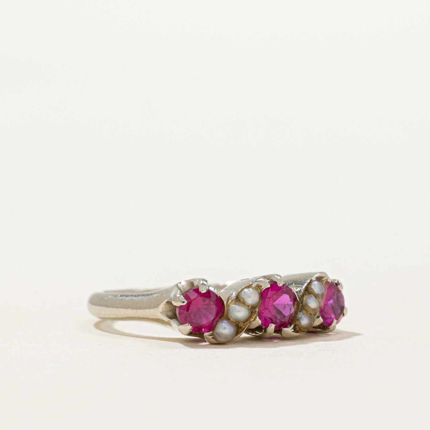 Synthetic Ruby & Seed Pearl Ring | 0.60ctw | SZ 6