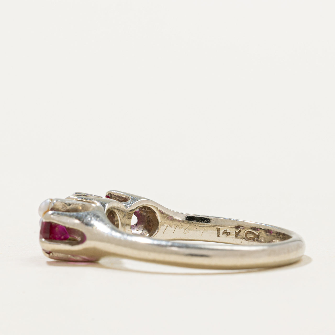 Synthetic Ruby & Seed Pearl Ring | 0.60ctw | SZ 6