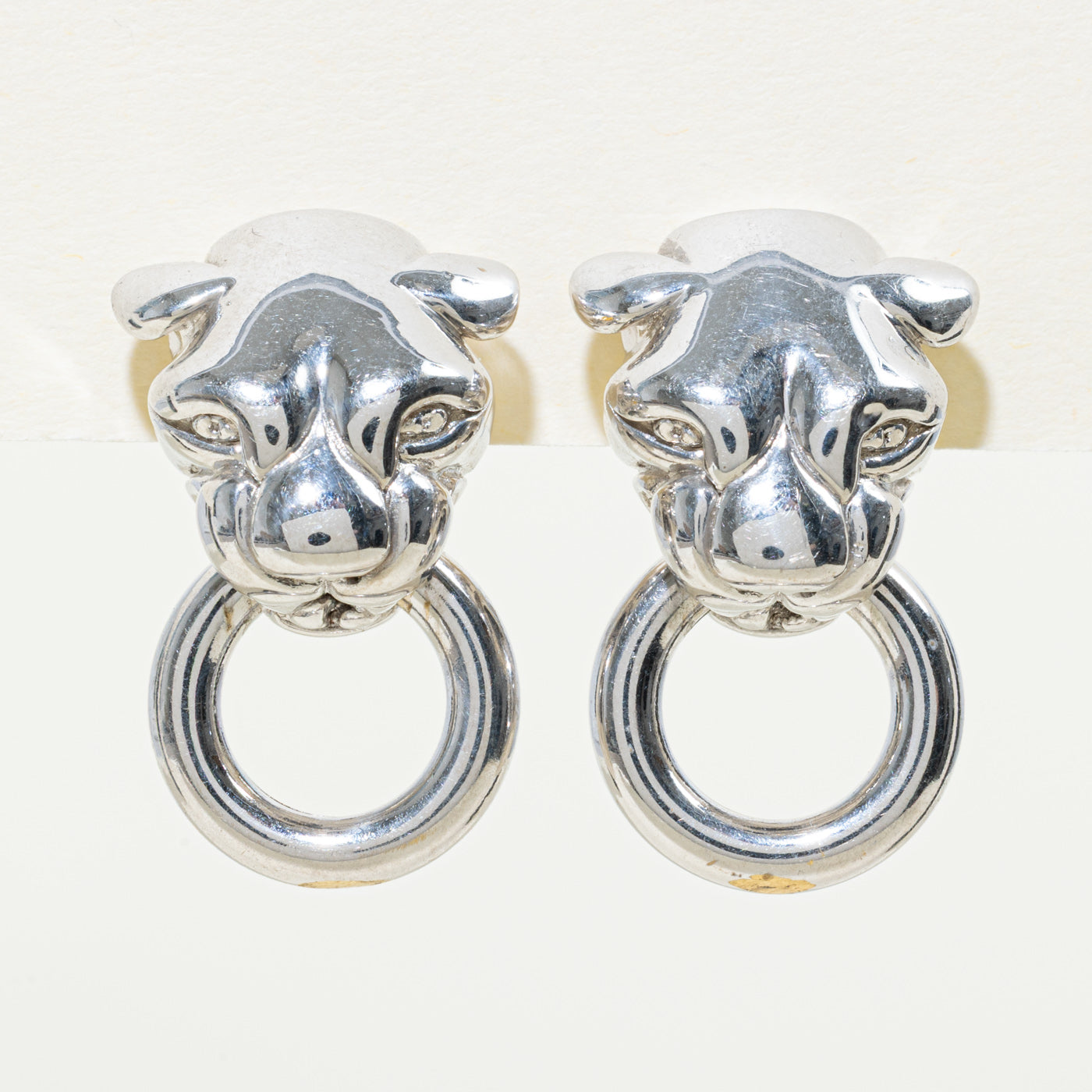 18k White Gold Jaguar Door Knocker Earrings